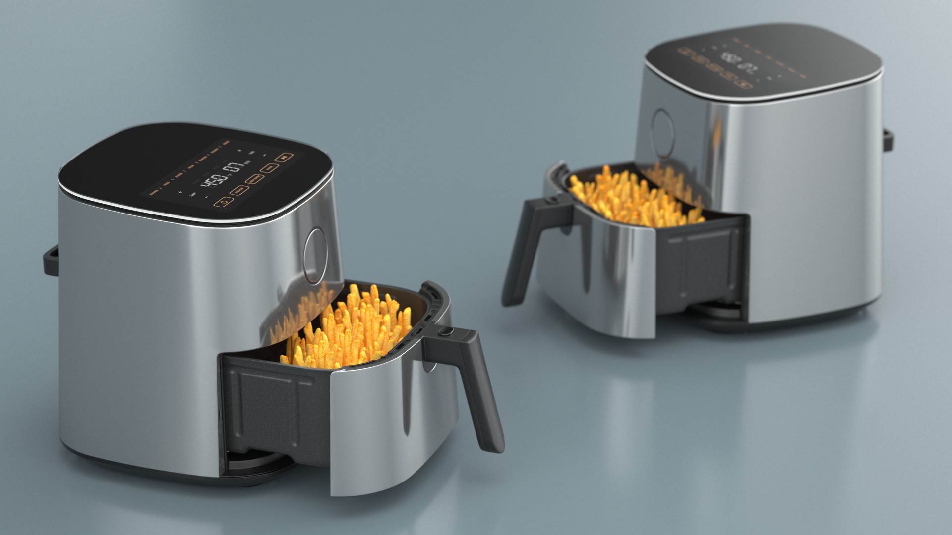 3D Air Fryer Steel with French Fries model