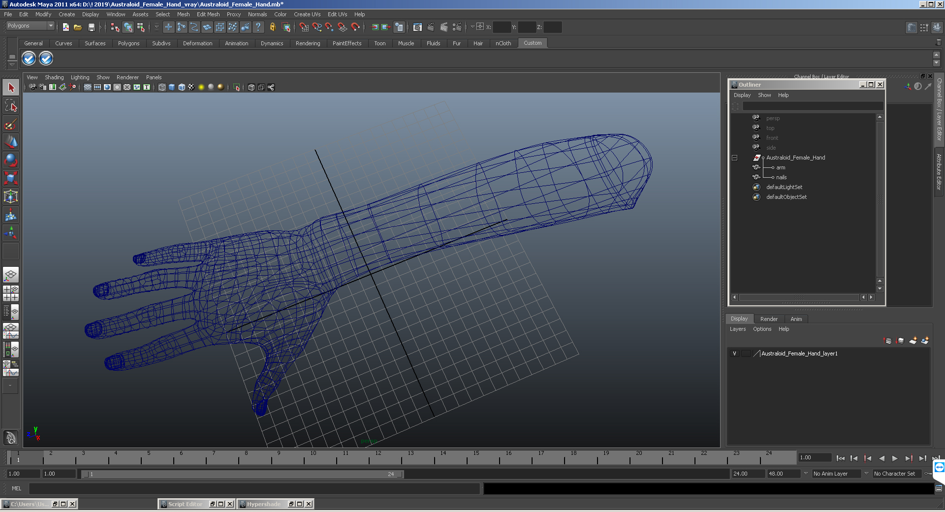 3D Mongoloid Female Hand Short Nails model