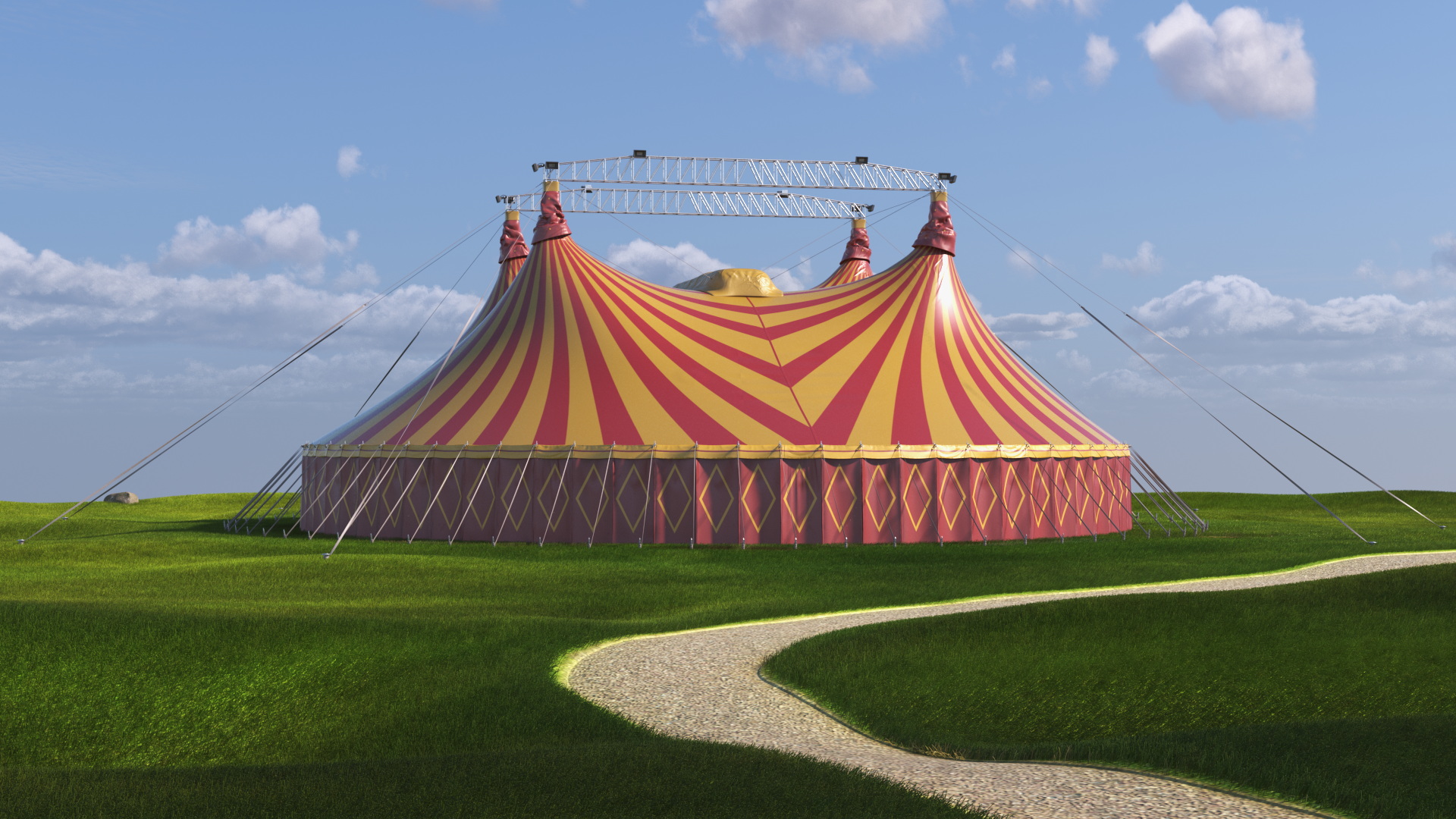 3D model Circus Tent Red Yellow Striped