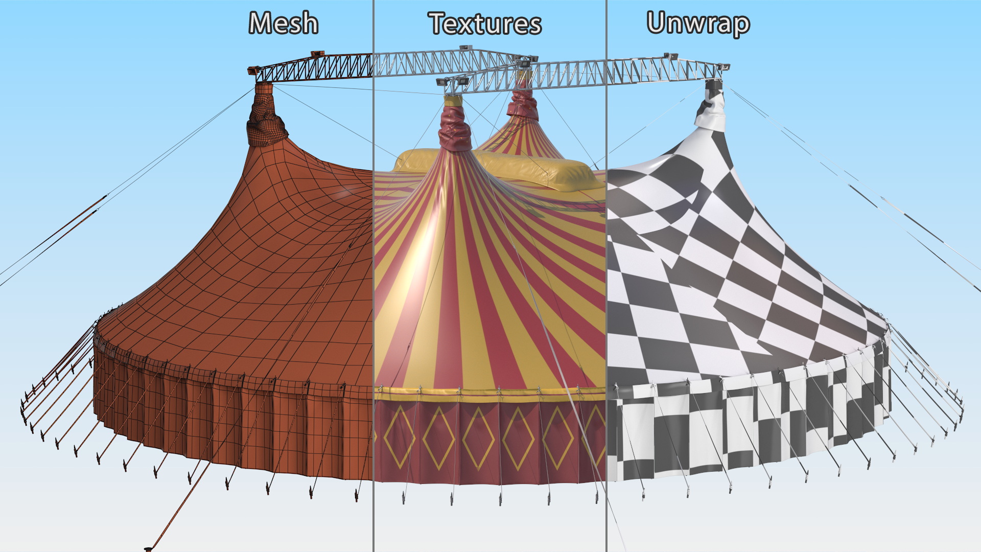 3D model Circus Tent Red Yellow Striped