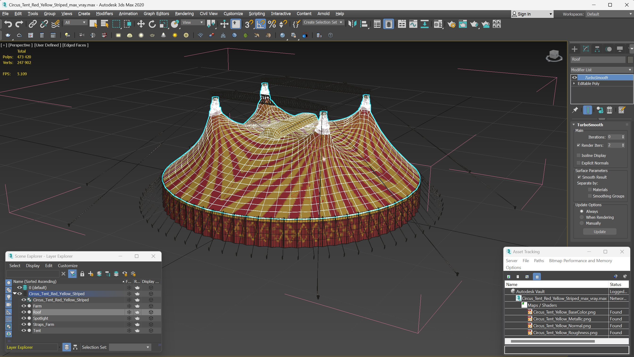 3D model Circus Tent Red Yellow Striped