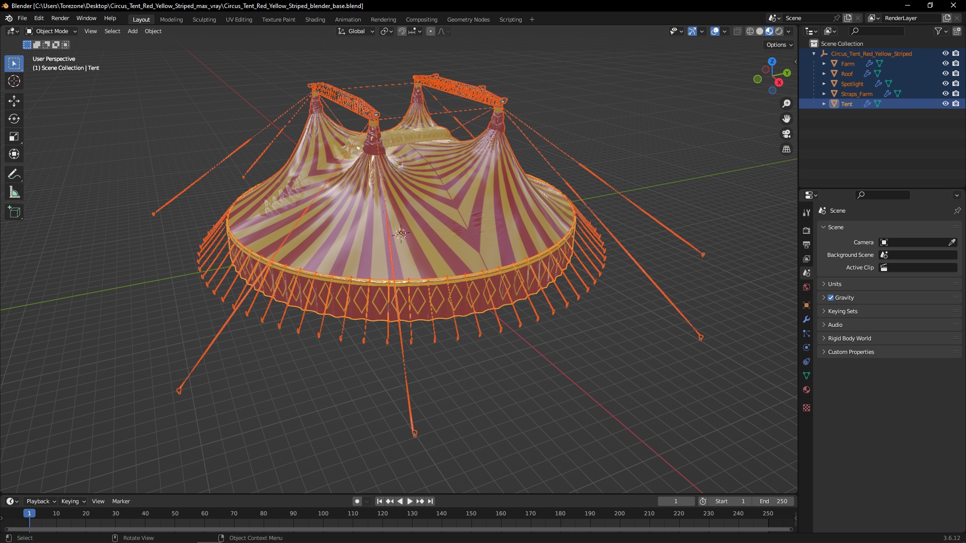 3D model Circus Tent Red Yellow Striped