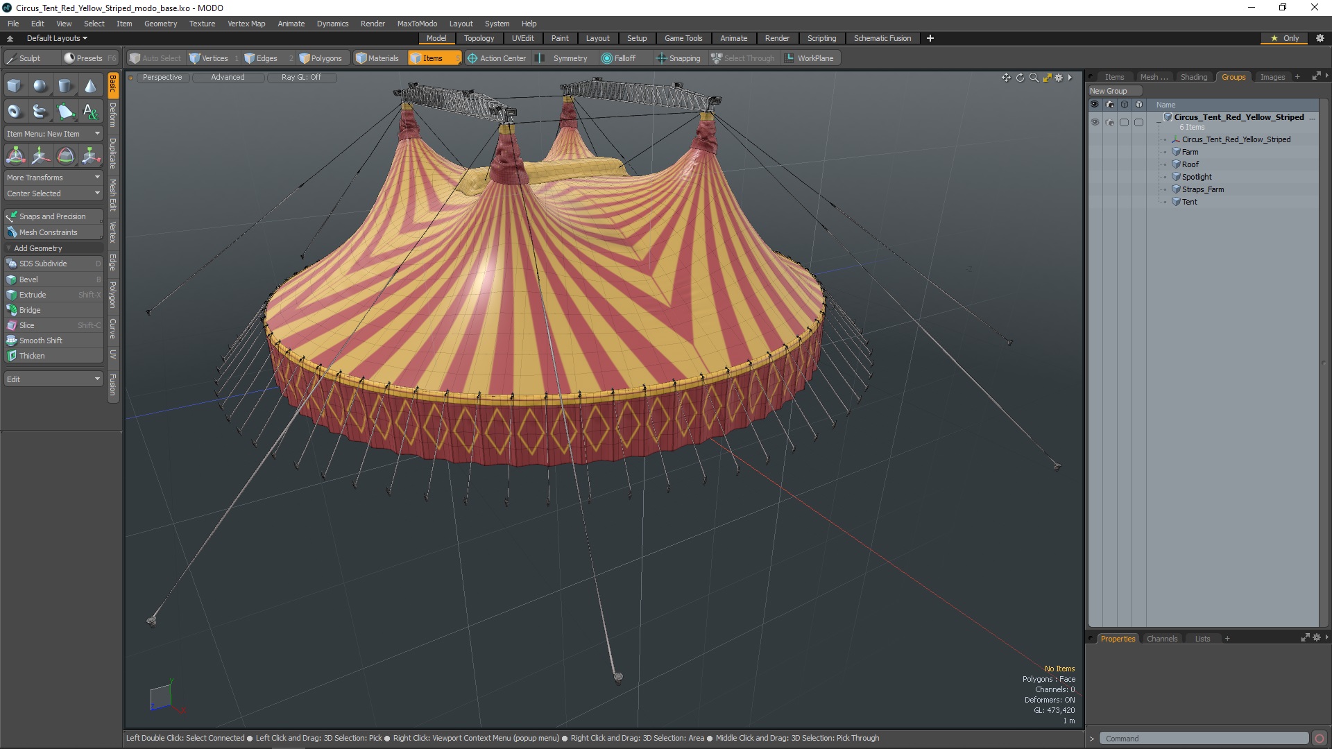 3D model Circus Tent Red Yellow Striped