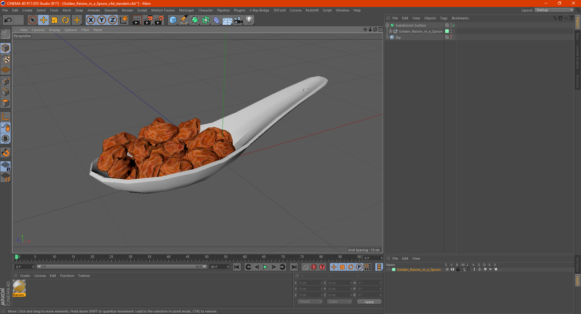 3D model Golden Raisins in a Spoon
