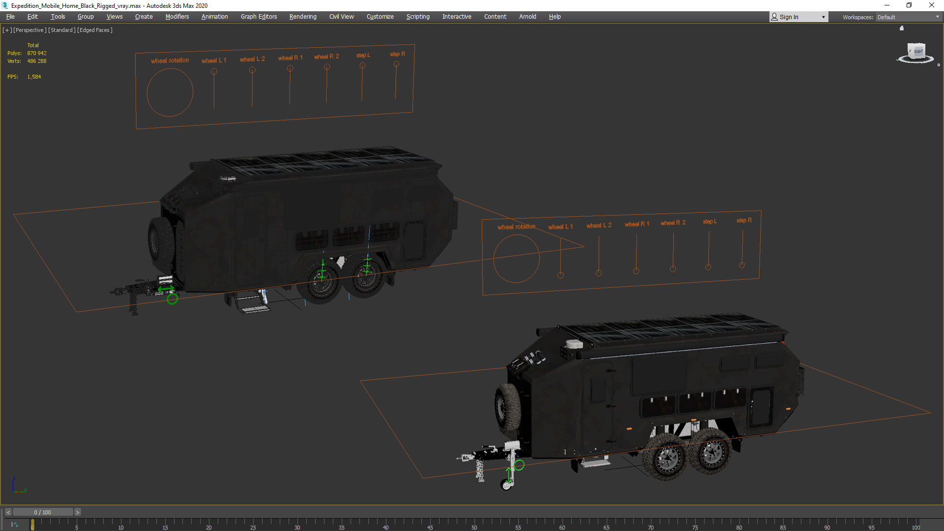 3D model Expedition Mobile Home Black Rigged