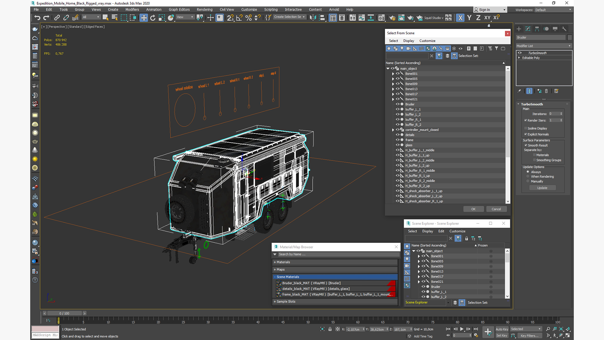 3D model Expedition Mobile Home Black Rigged