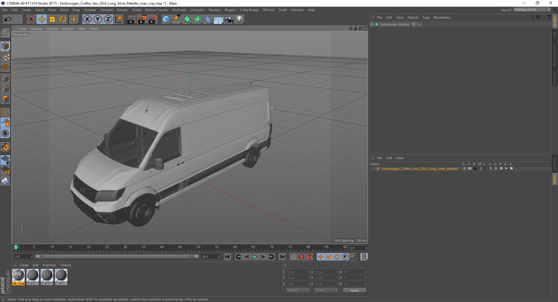 3D Volkswagen Crafter Van 2024 Long Silver Metallic model