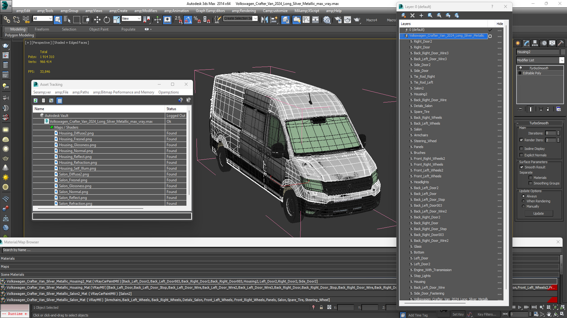 3D Volkswagen Crafter Van 2024 Long Silver Metallic model