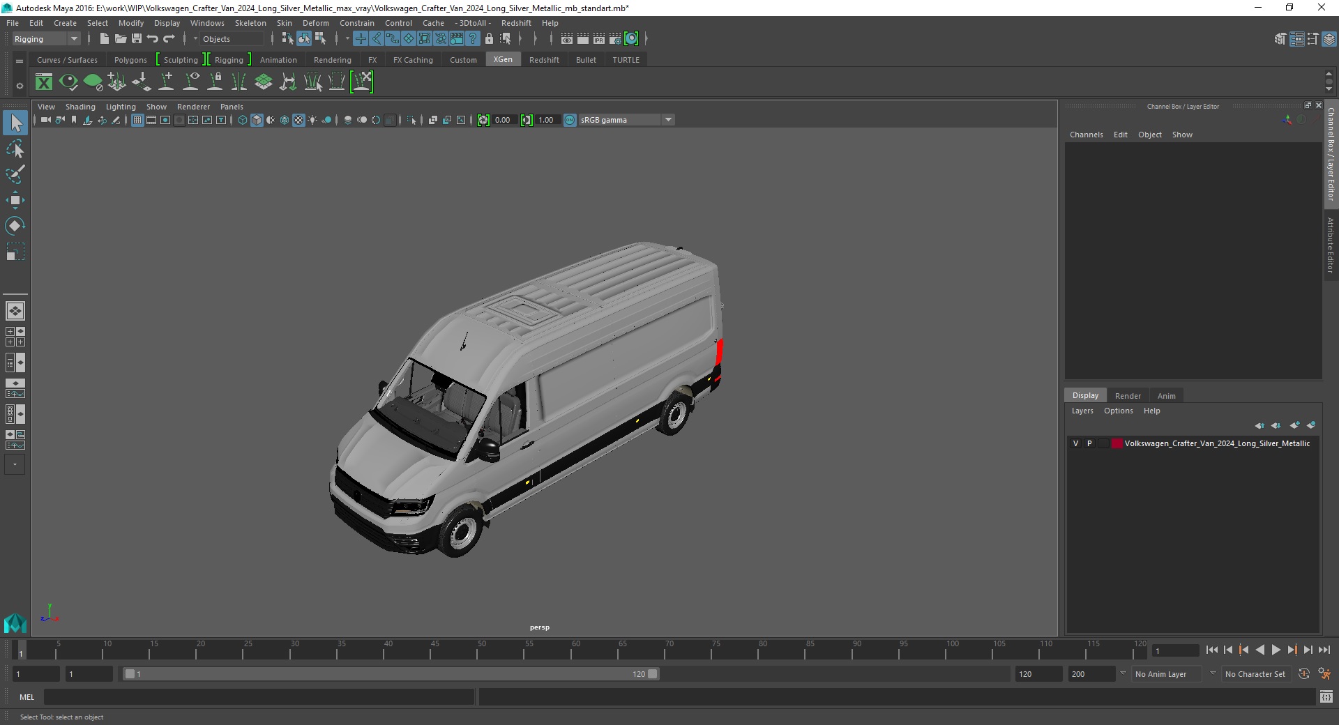 3D Volkswagen Crafter Van 2024 Long Silver Metallic model