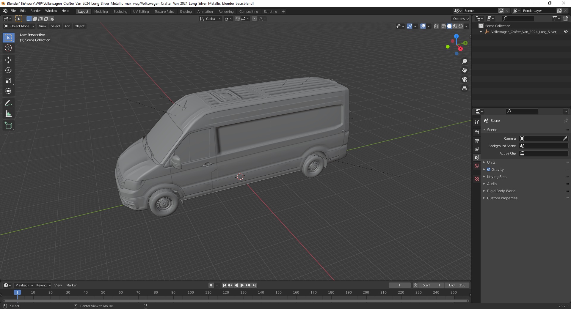 3D Volkswagen Crafter Van 2024 Long Silver Metallic model