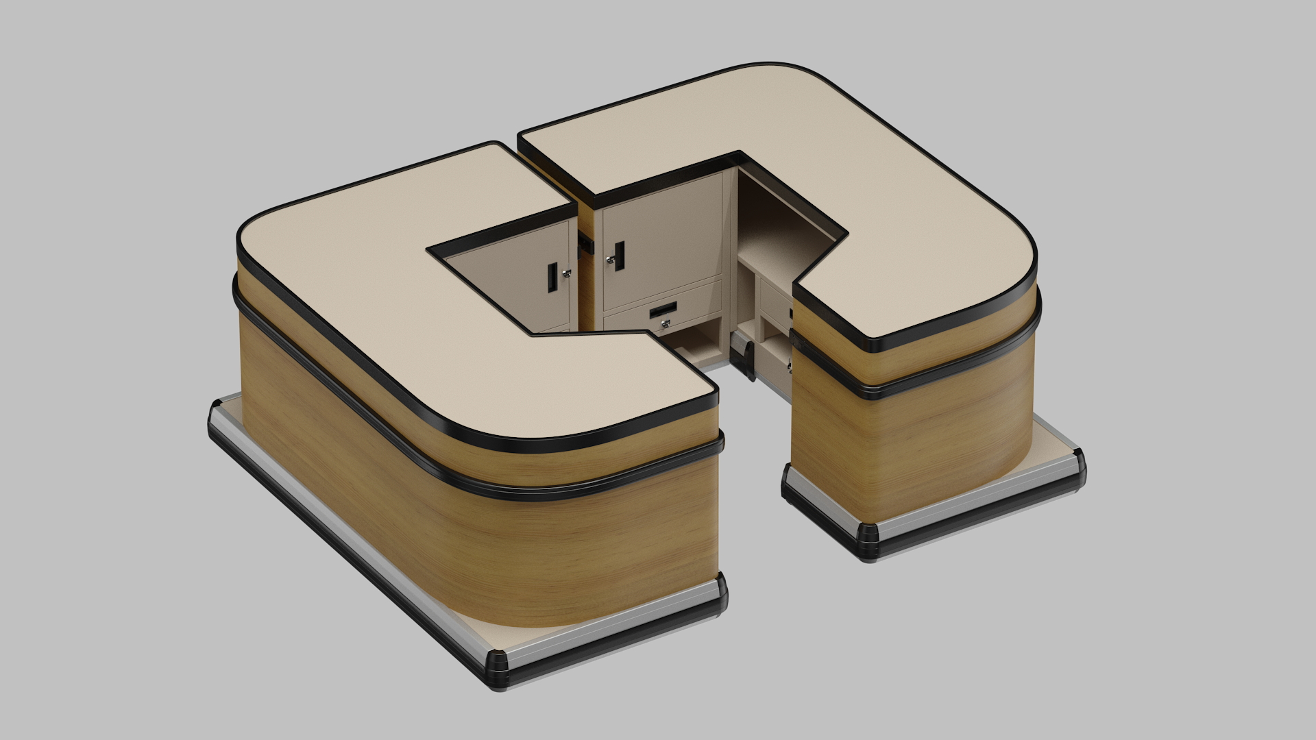 3D Shop Checkout Counters Light Wood model