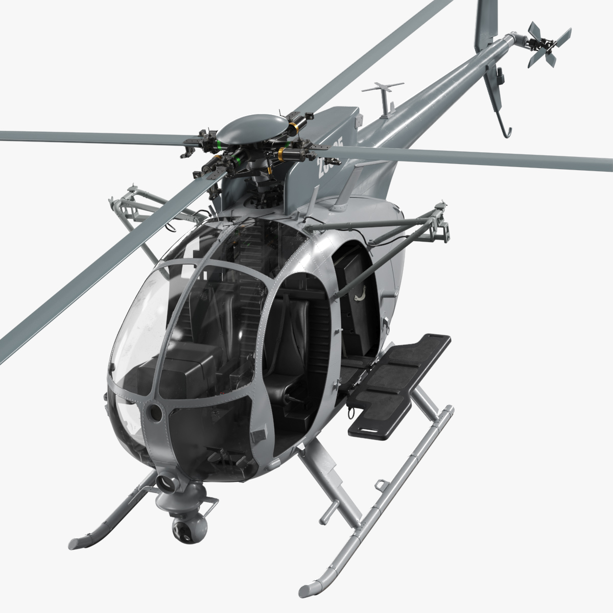 Tactical Recon Helicopter with Side Platform 3D model preview