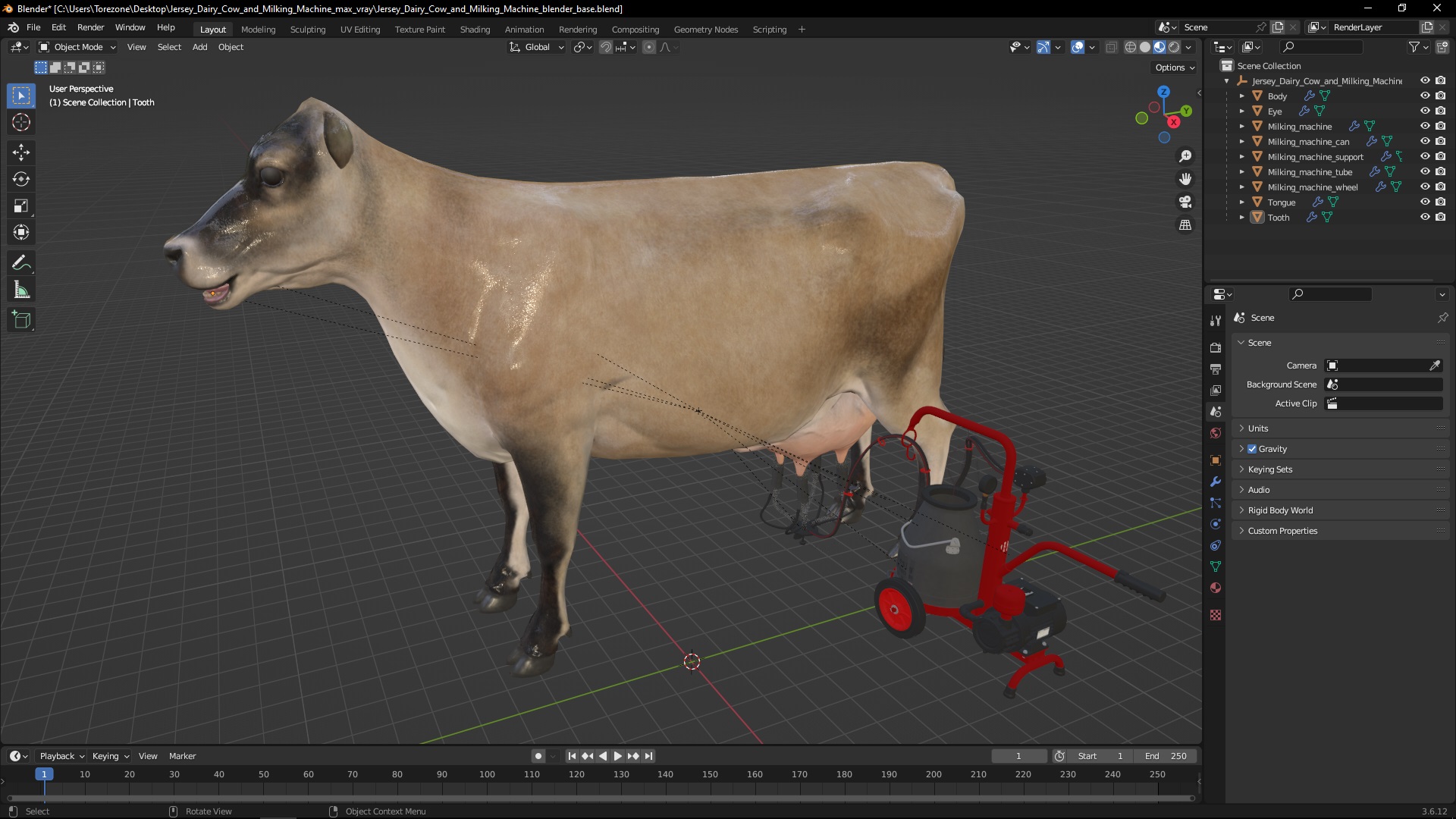 3D Jersey Dairy Cow and Milking Machine