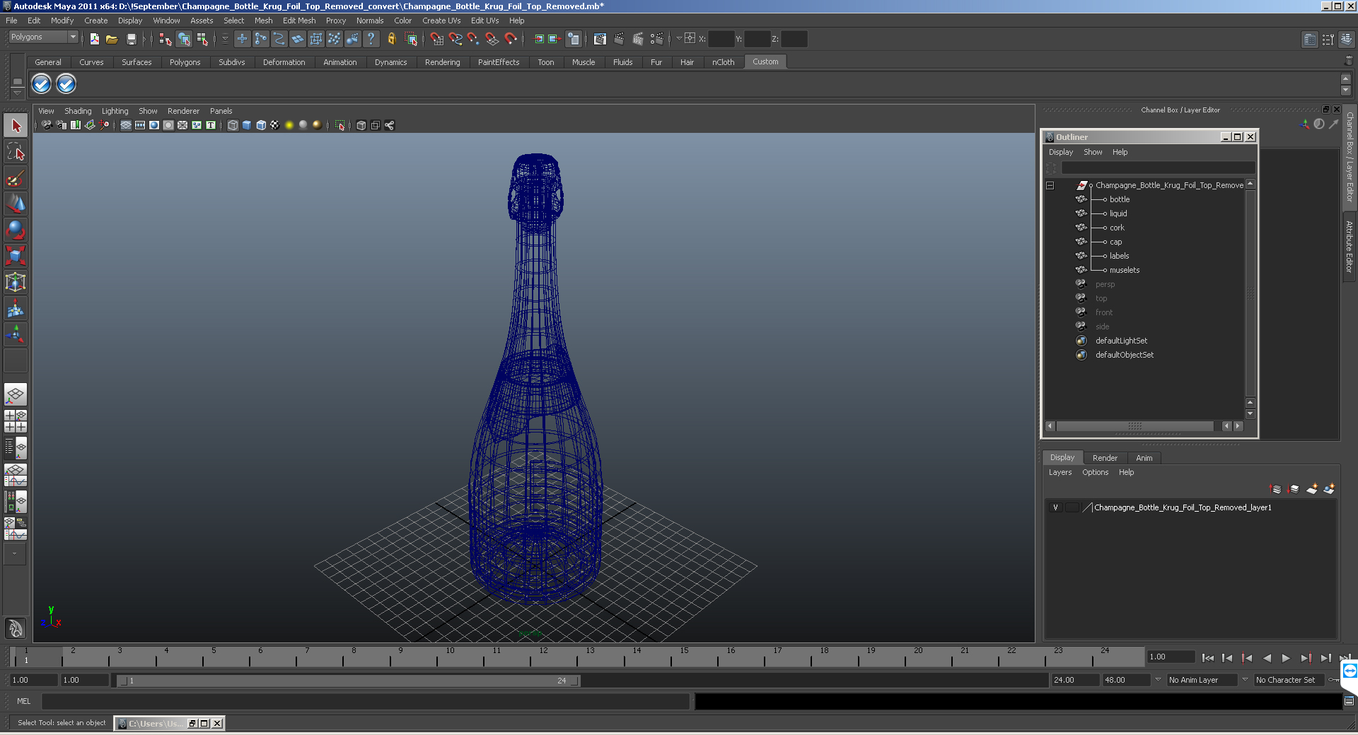 3D Champagne Bottle Krug Foil Top Removed model