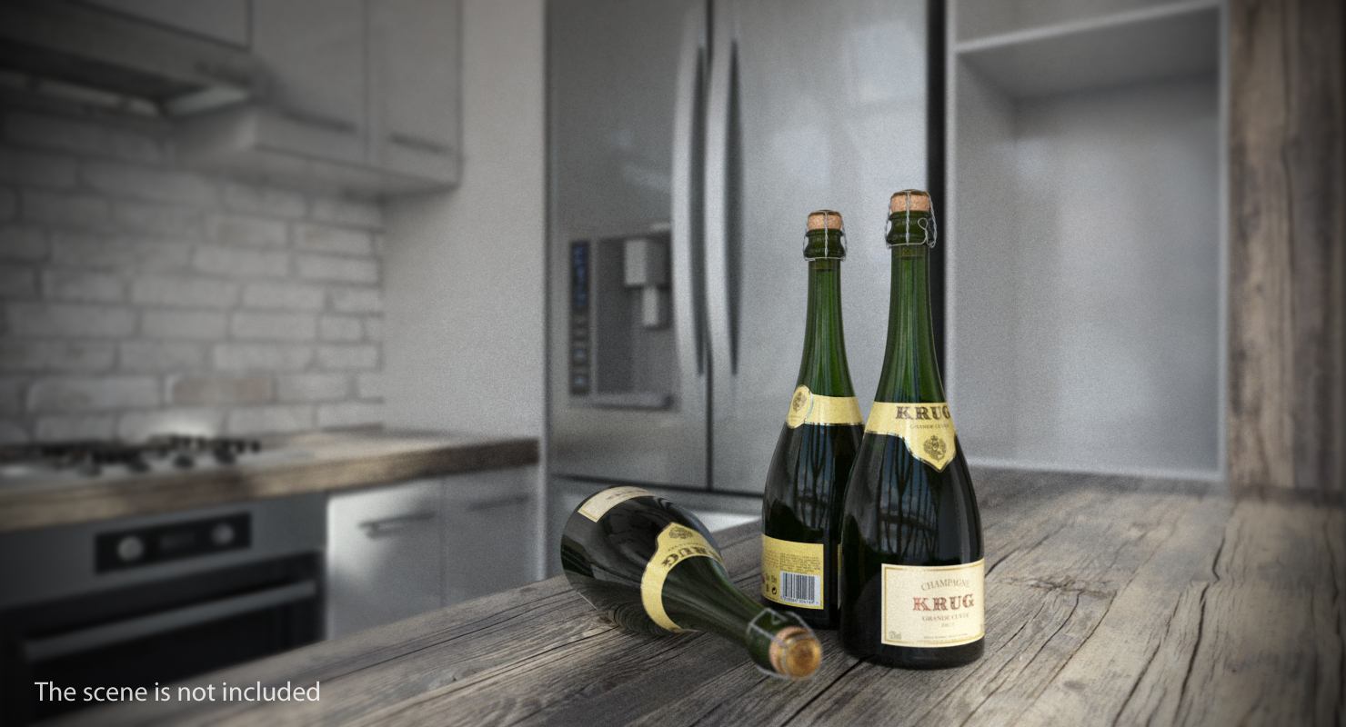 3D Champagne Bottle Krug Foil Top Removed model