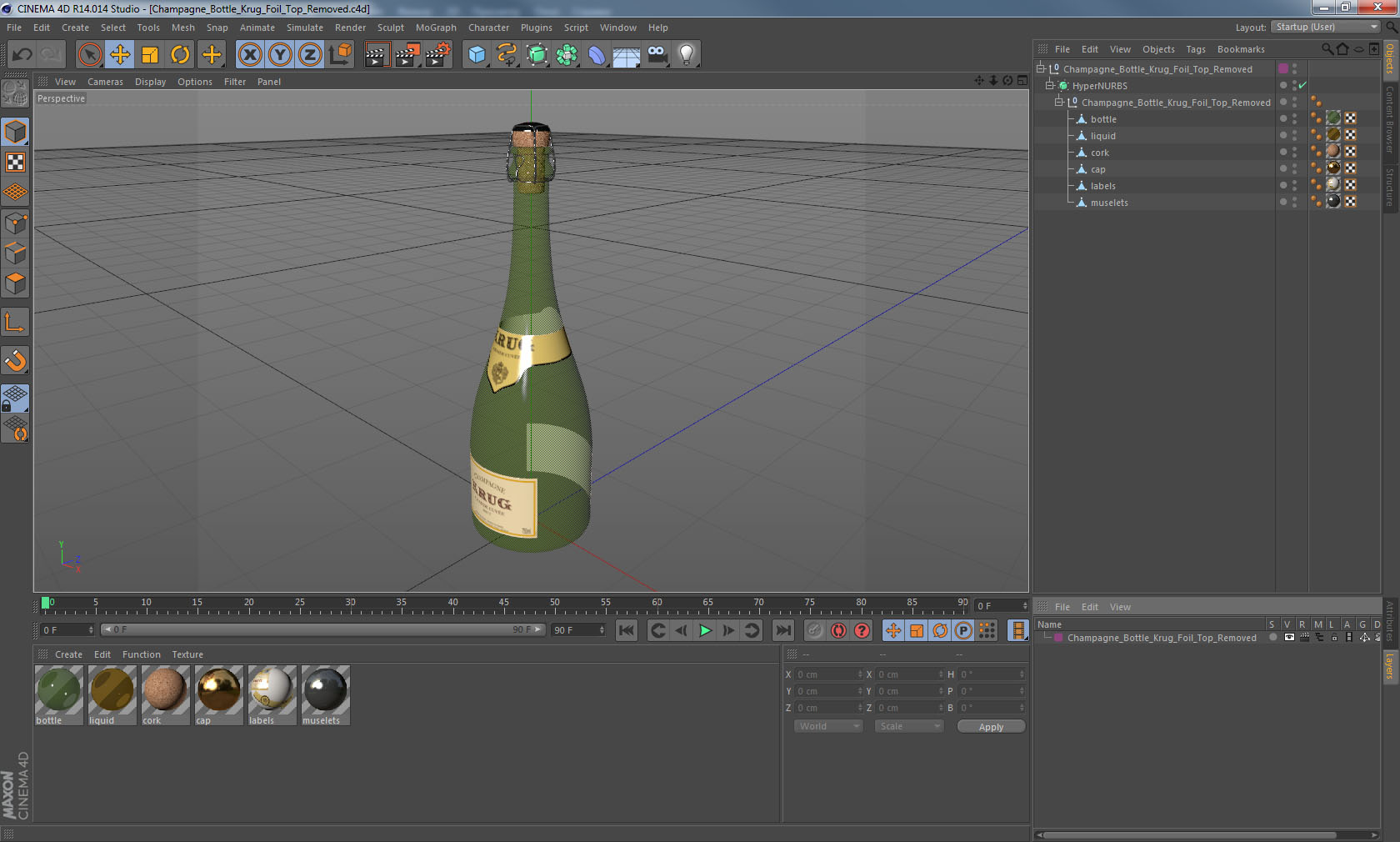 3D Champagne Bottle Krug Foil Top Removed model