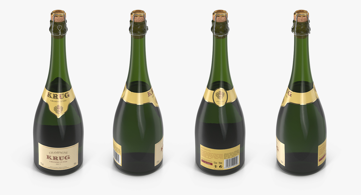 3D Champagne Bottle Krug Foil Top Removed model