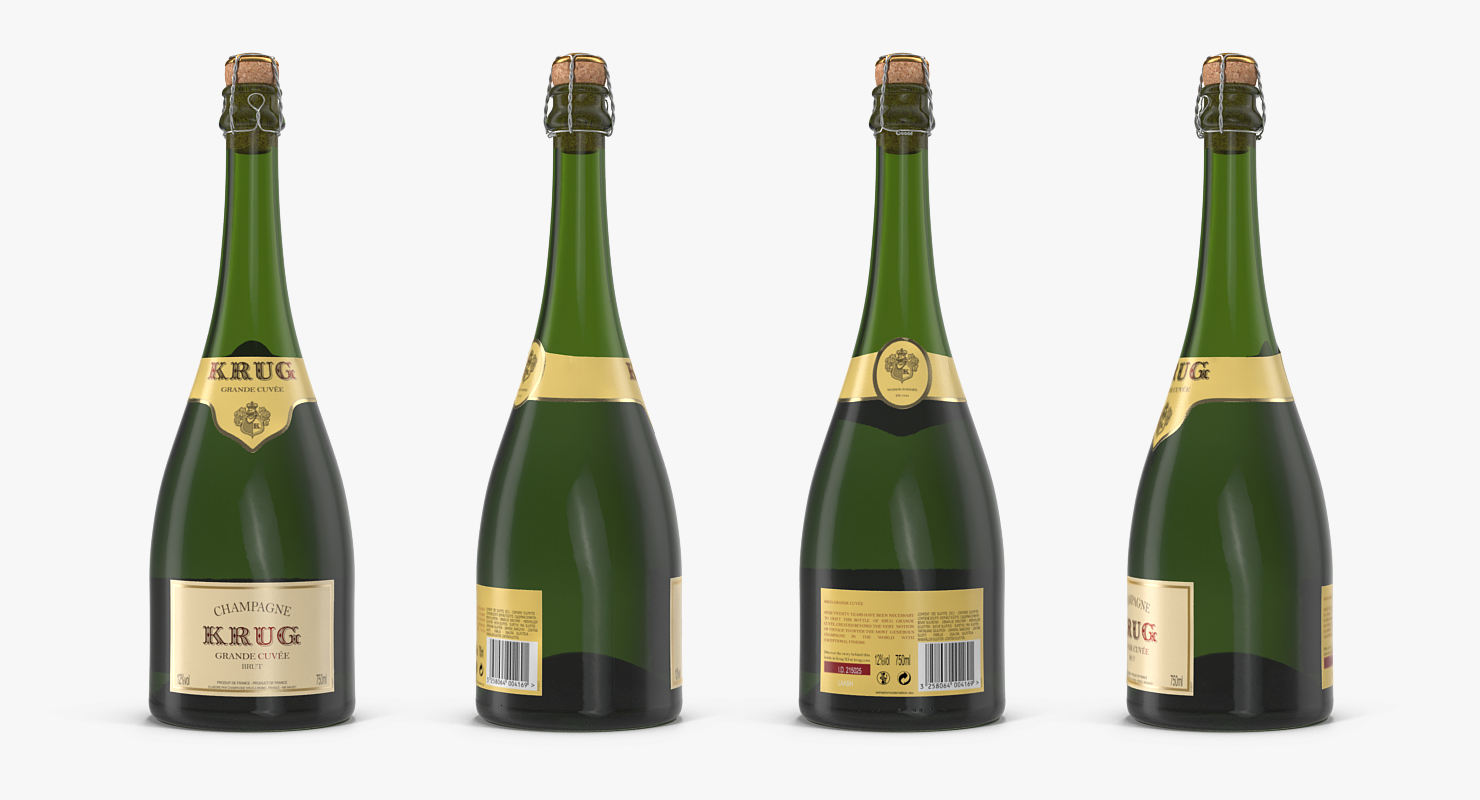3D Champagne Bottle Krug Foil Top Removed model