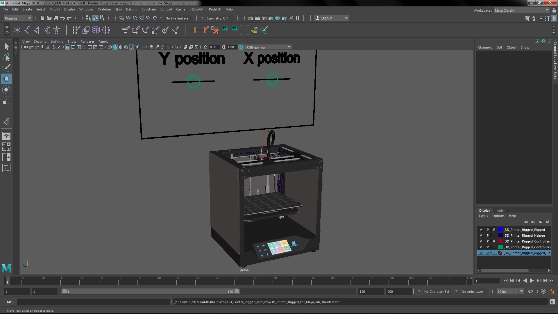 3D 3d Printer Rigged for Maya