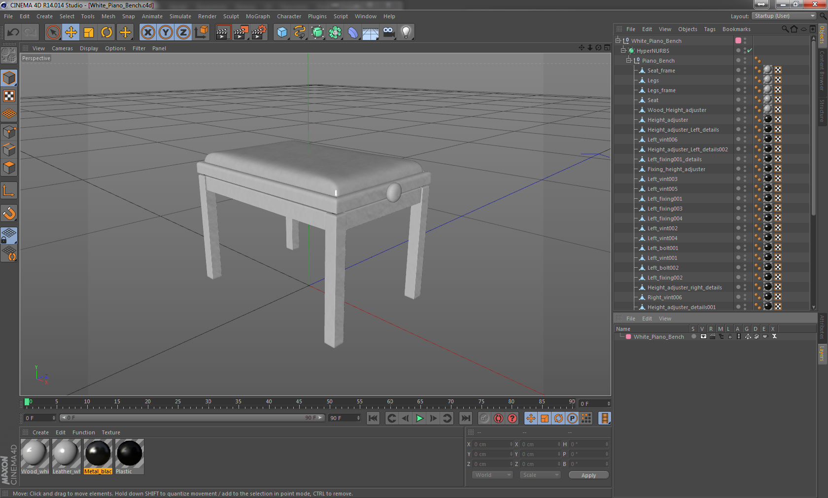 White Piano Bench 3D