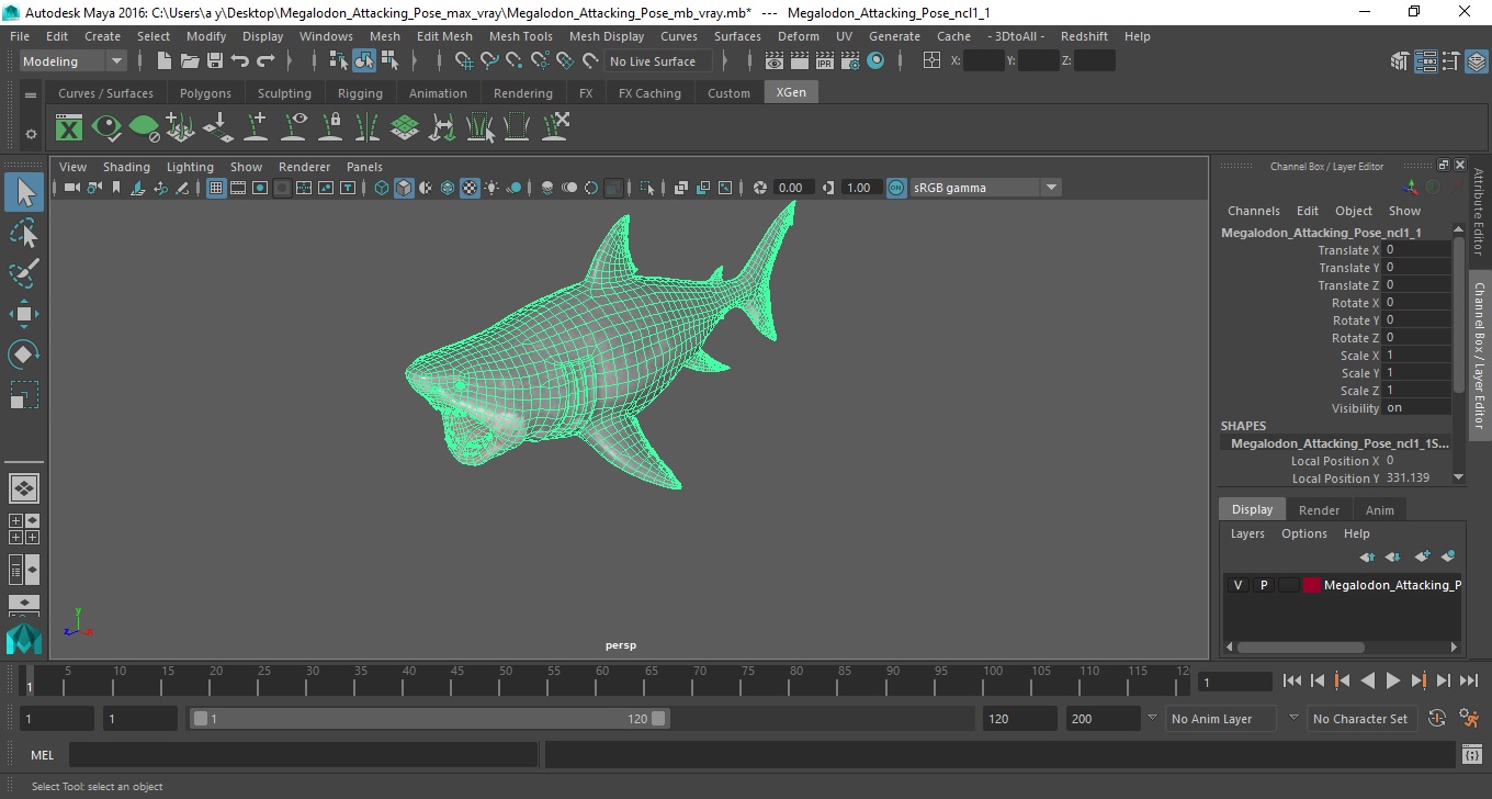 Megalodon Attacking Pose 3D model