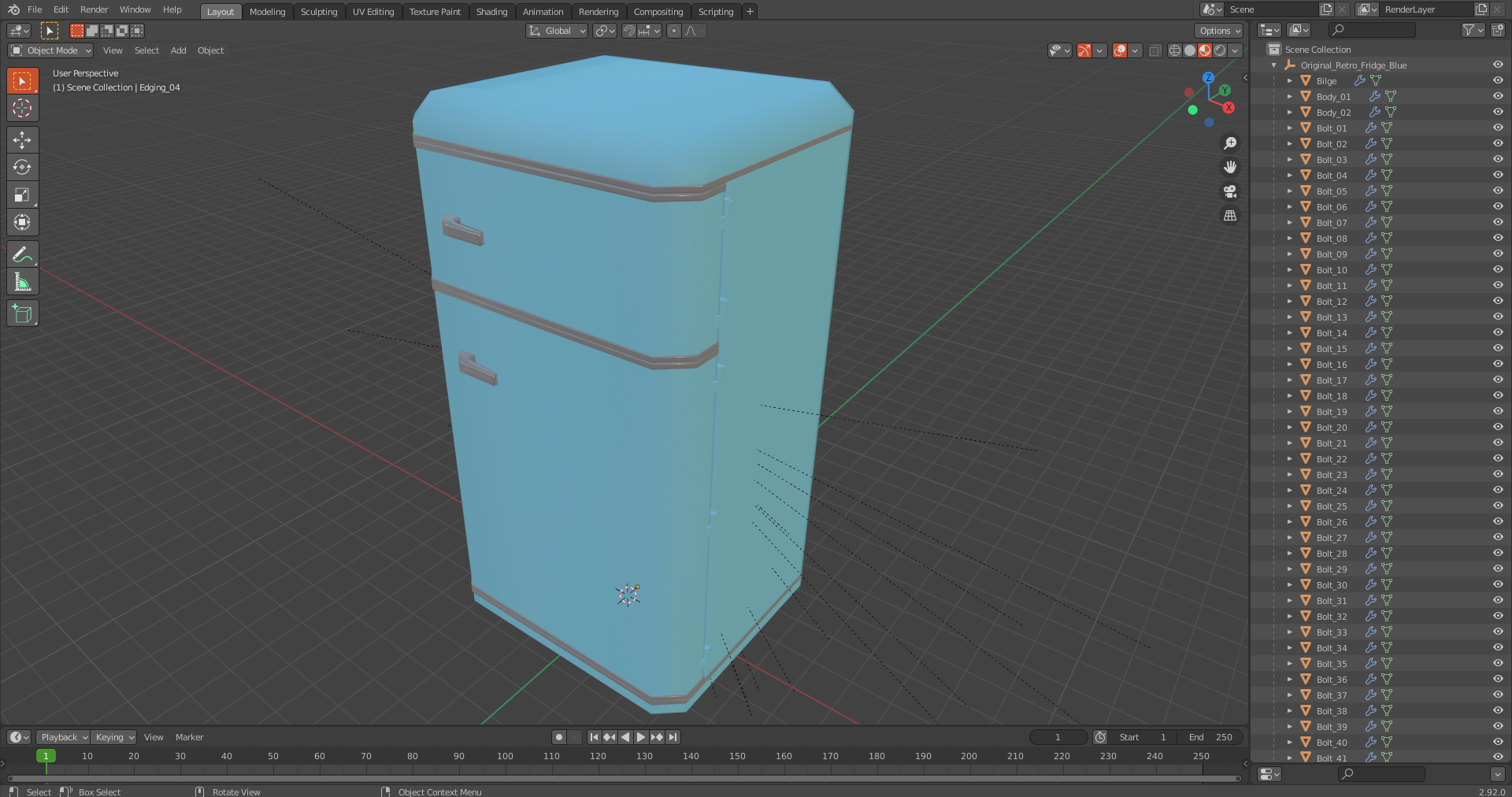 3D Original Retro Fridge Blue