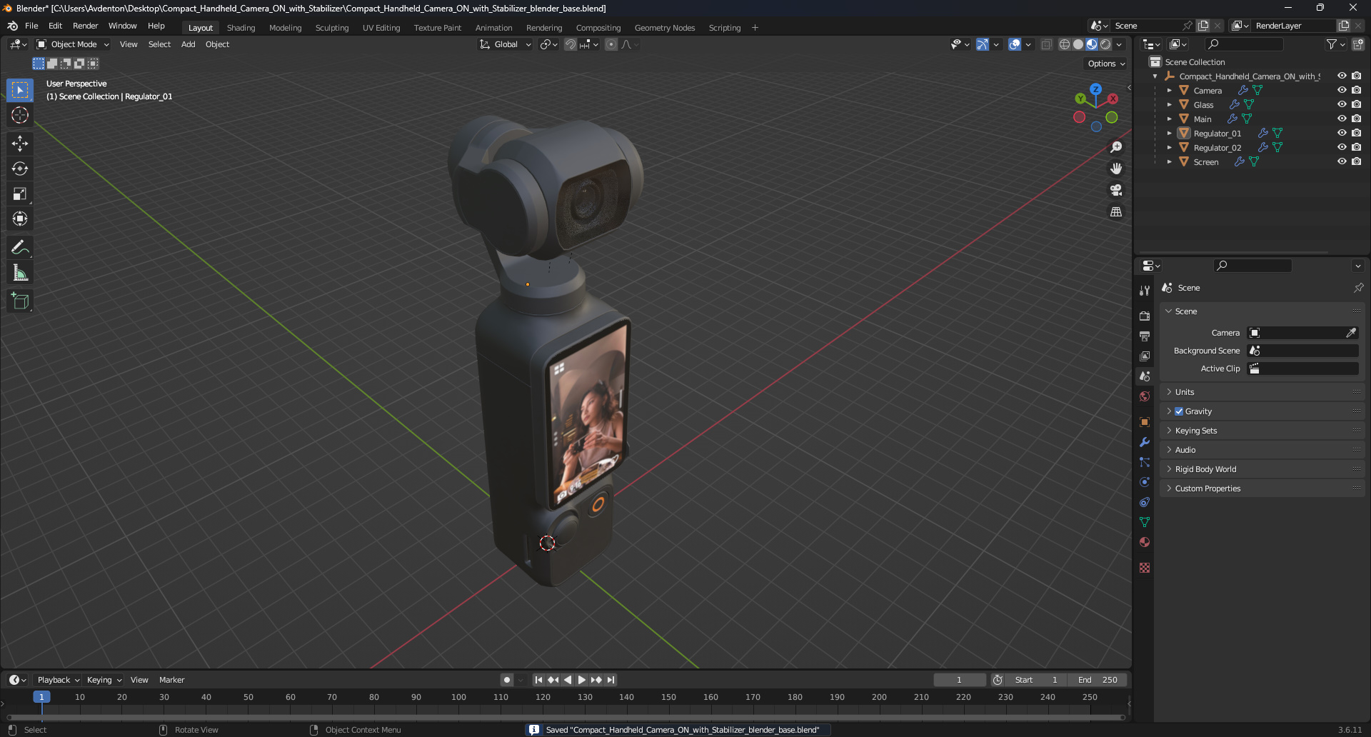 Compact Handheld Camera ON with Stabilizer 3D