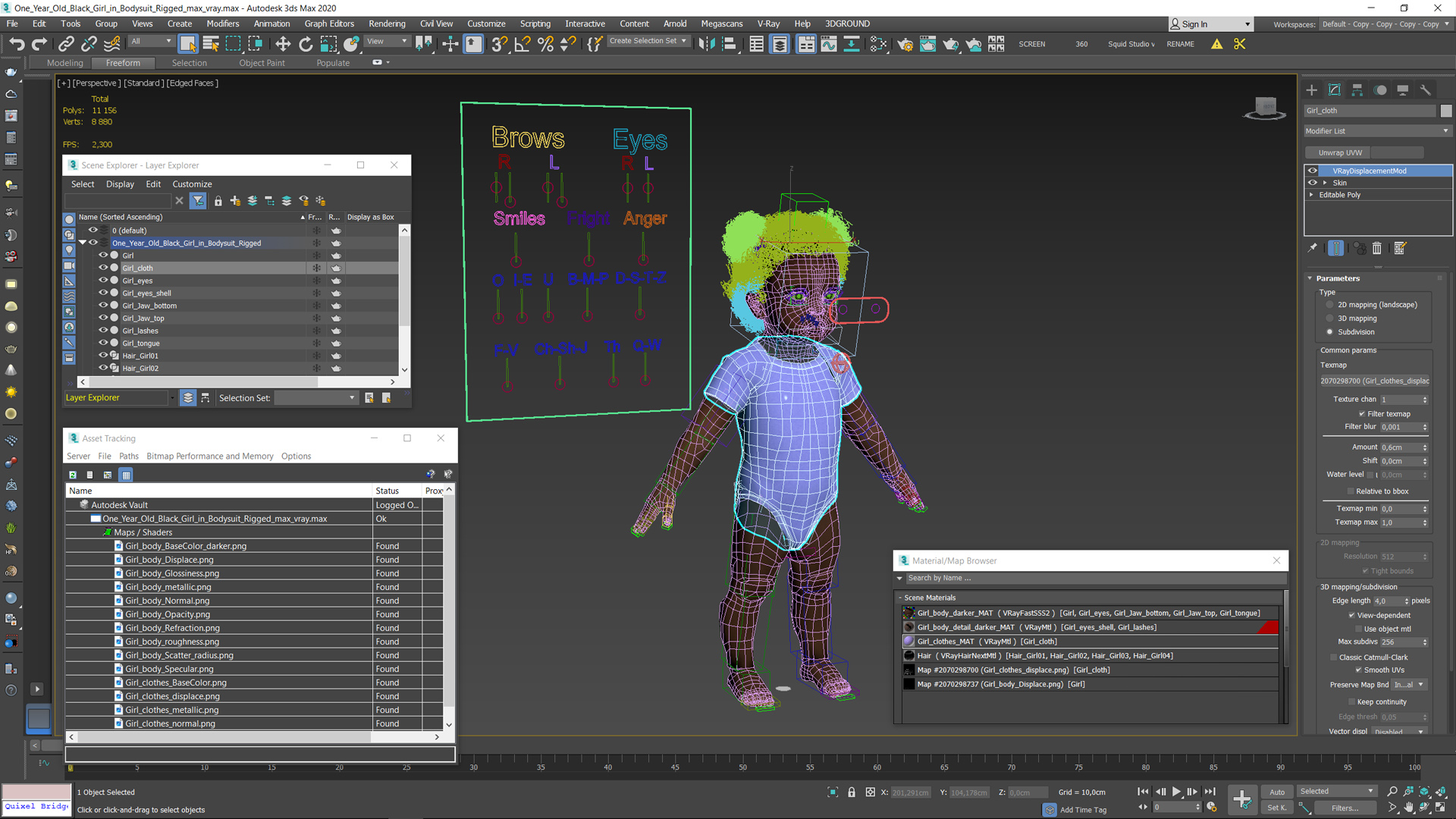 One Year Old Black Girl in Bodysuit Rigged 3D