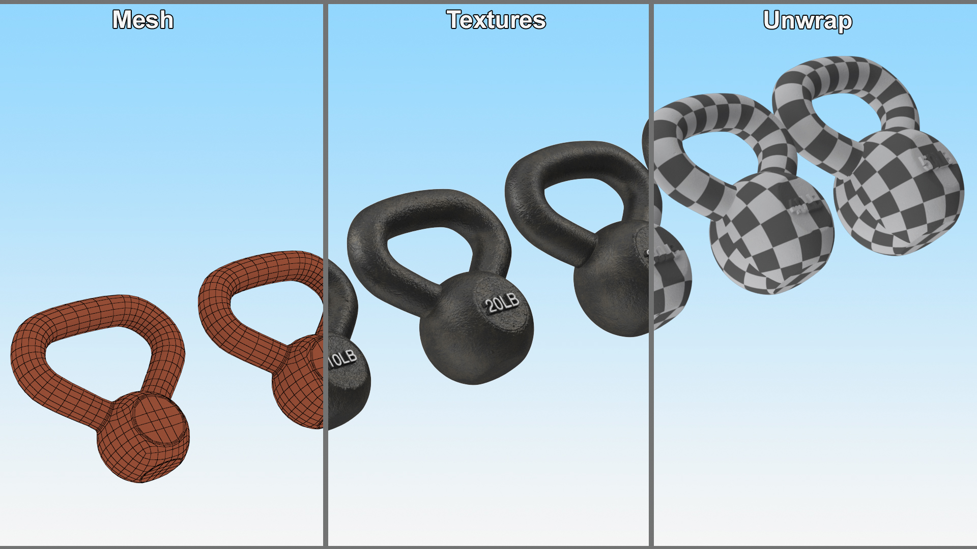3D Solid Cast Iron Kettlebell Weights Set 5-50lbs