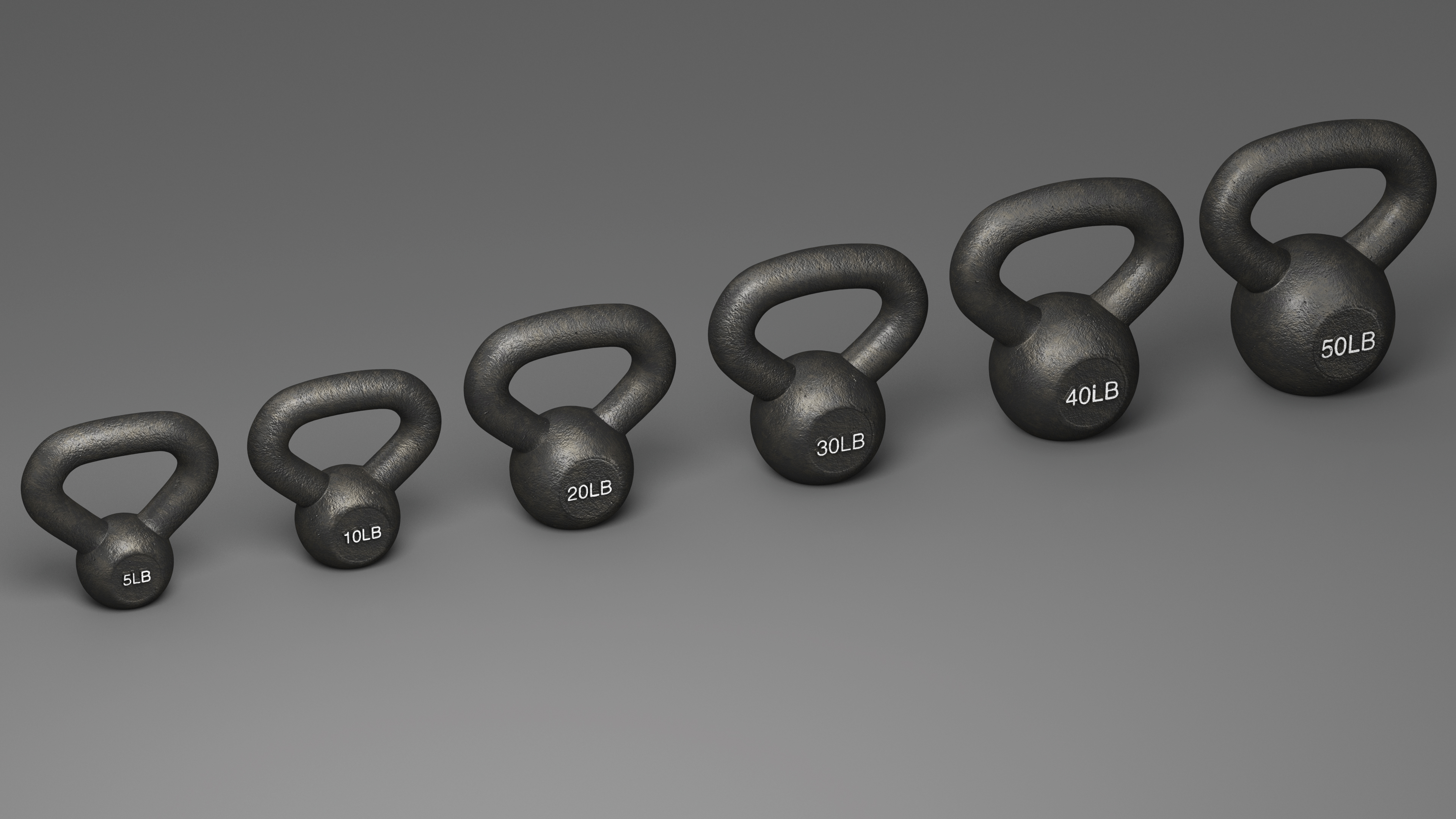 3D Solid Cast Iron Kettlebell Weights Set 5-50lbs