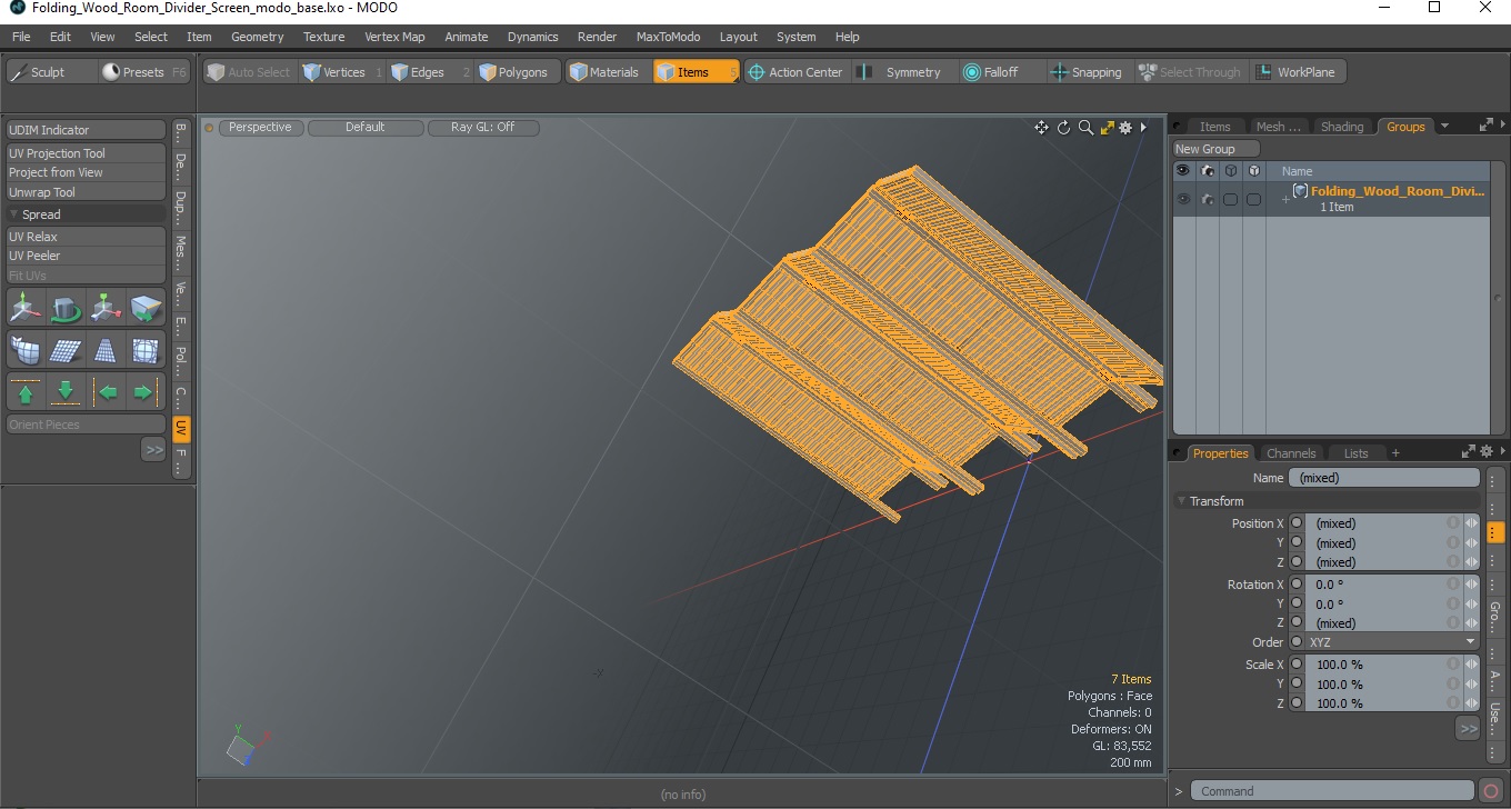 Folding Wood Room Divider Screen 3D