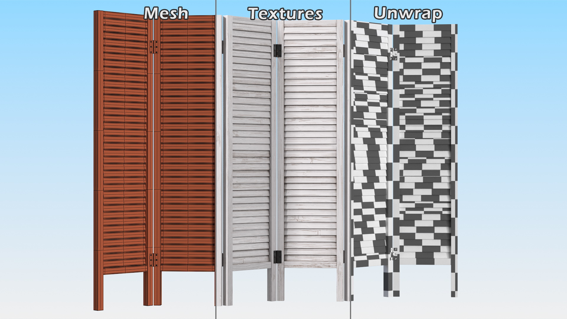 Folding Wood Room Divider Screen 3D