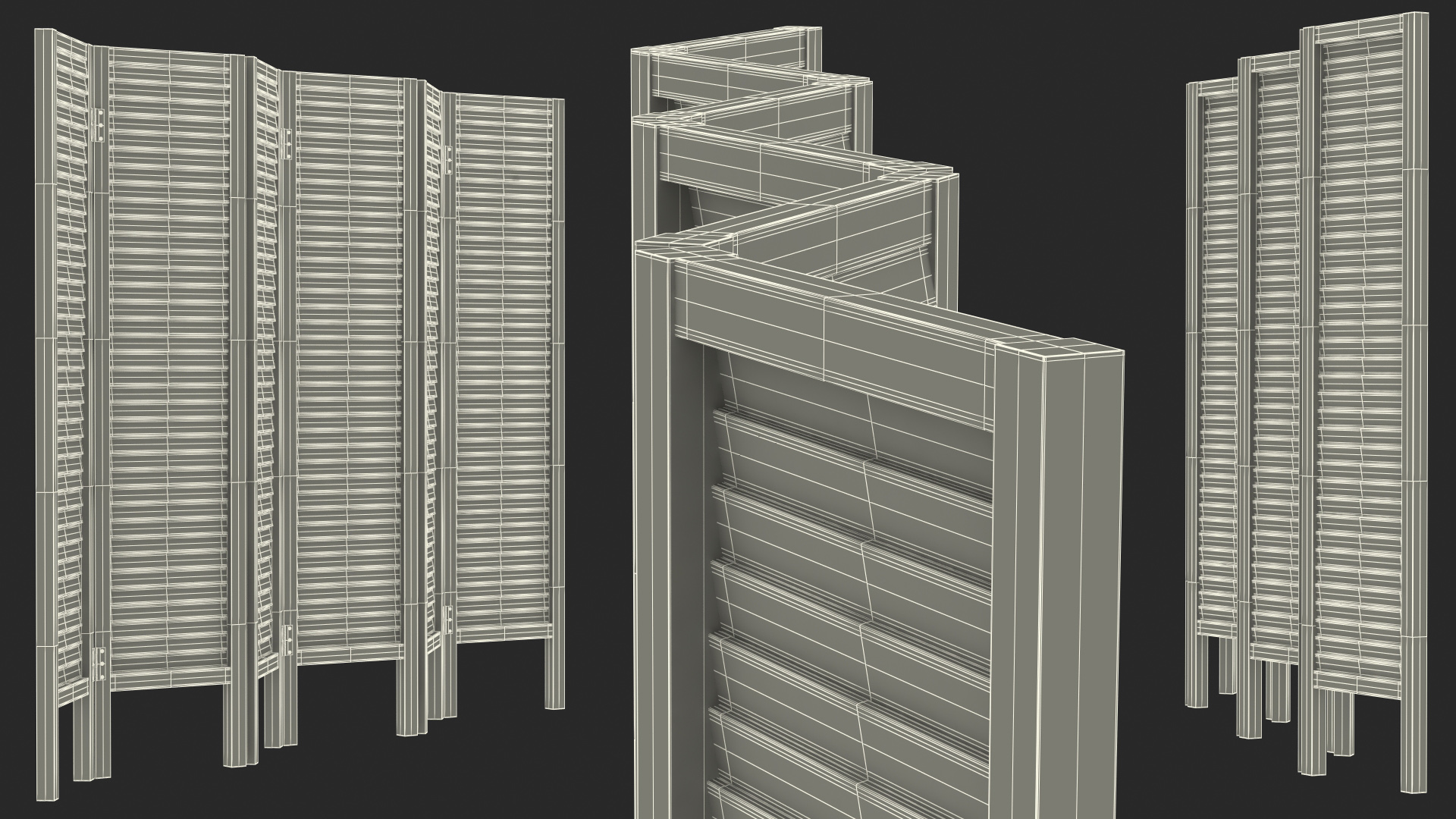 Folding Wood Room Divider Screen 3D