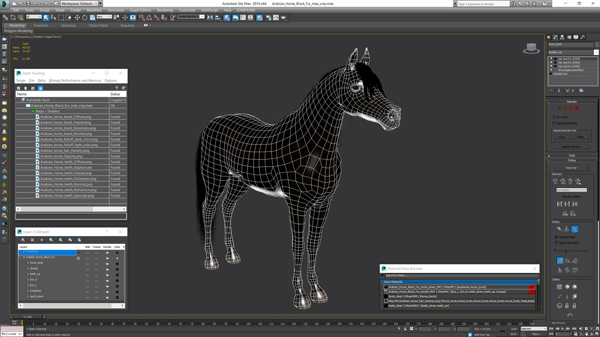 3D Arabian Horse Black Fur model