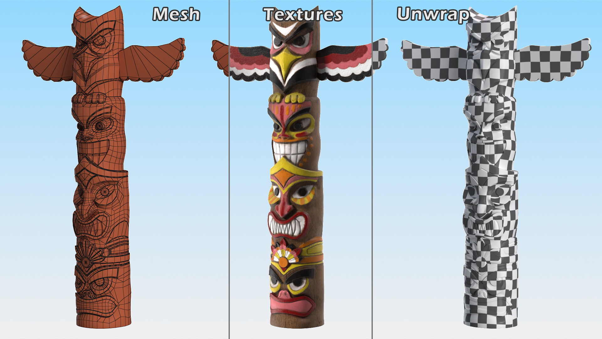 3D Colorful Wooden Totem Pole