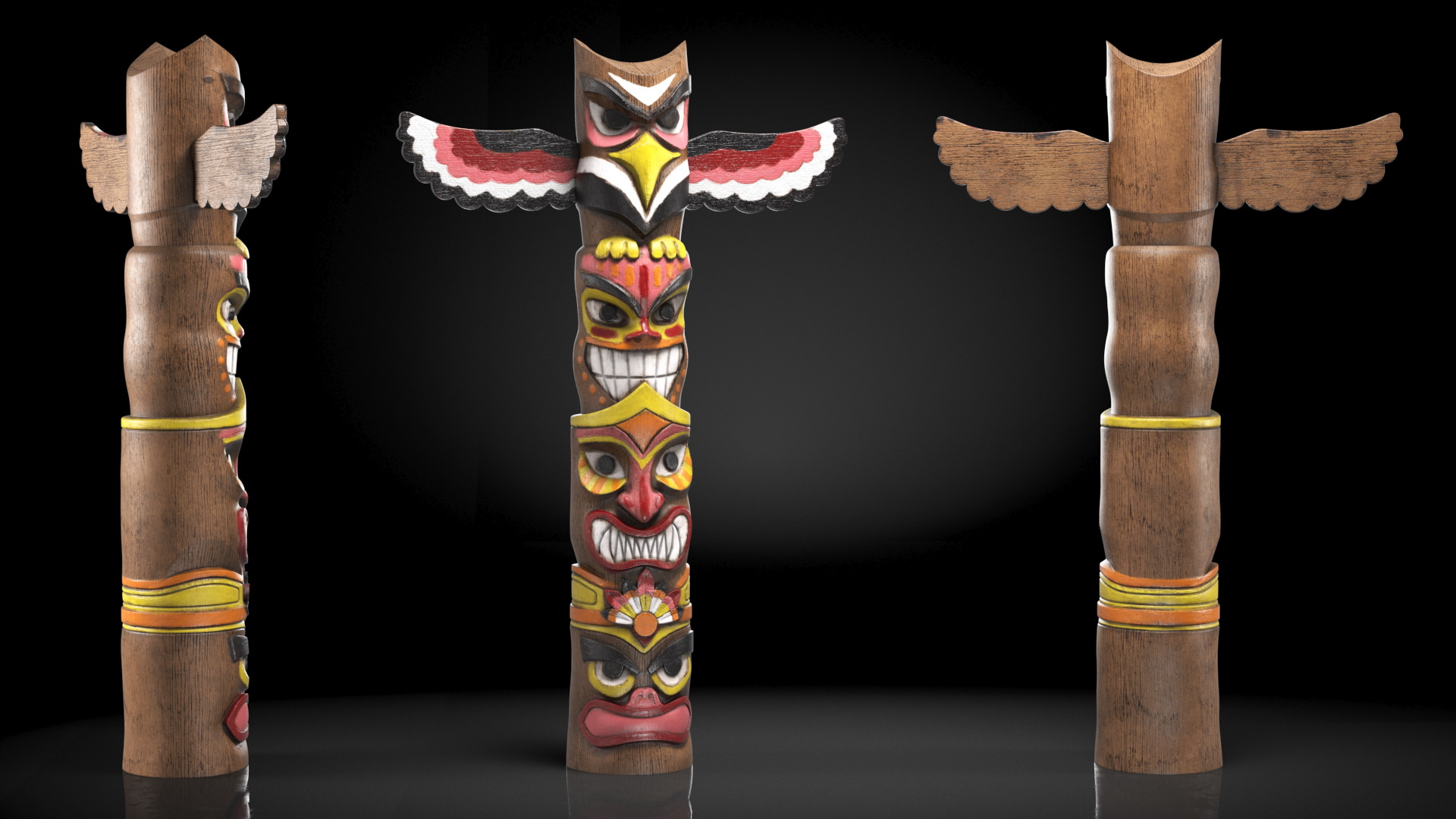 3D Colorful Wooden Totem Pole