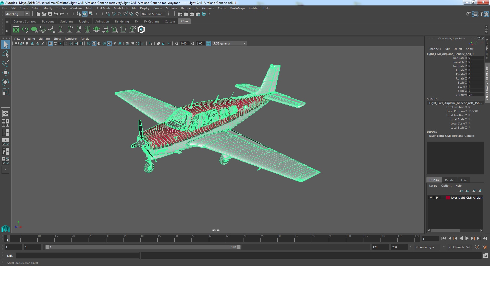 3D Light Civil Airplane Generic model