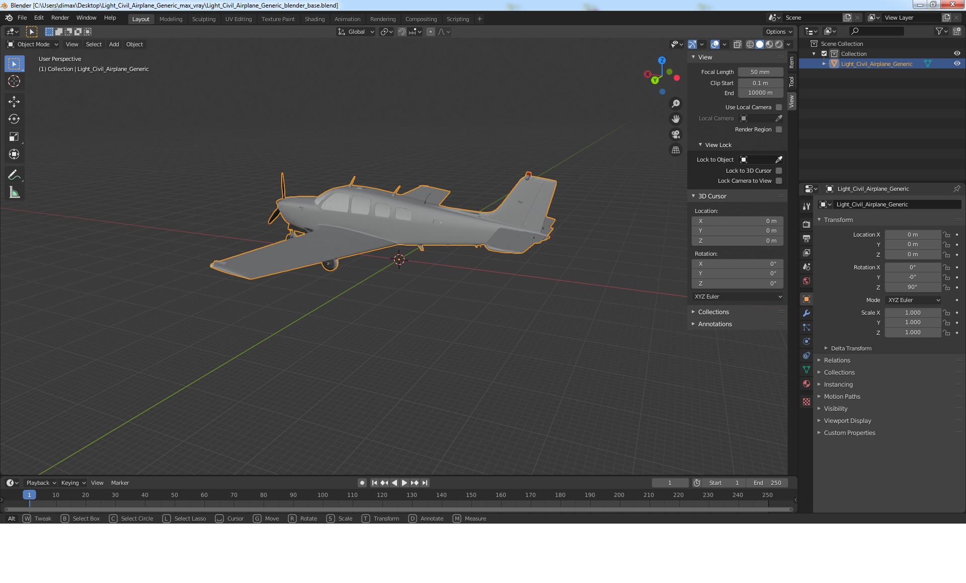 3D Light Civil Airplane Generic model