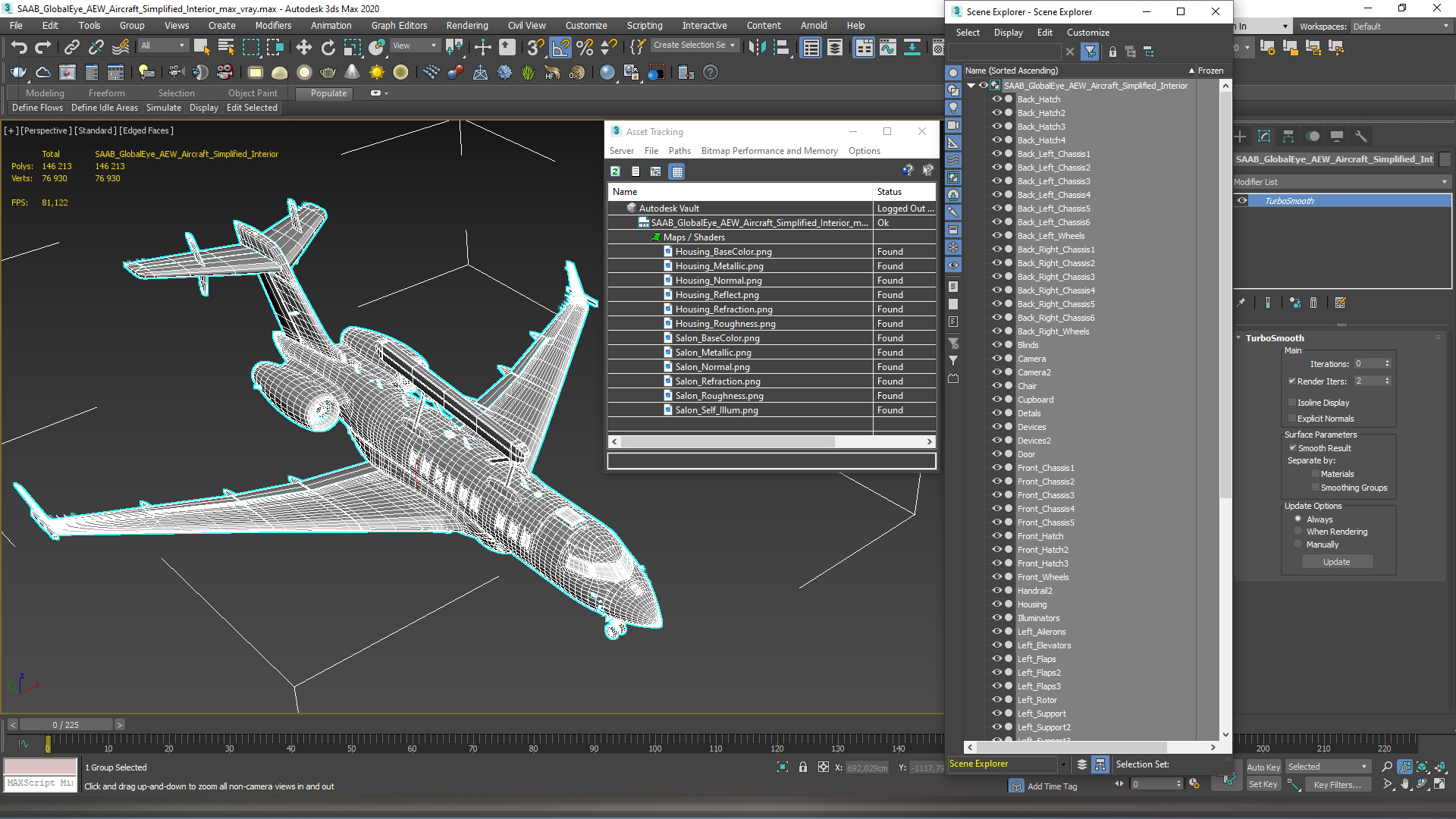SAAB GlobalEye AEW Aircraft Simplified Interior 3D