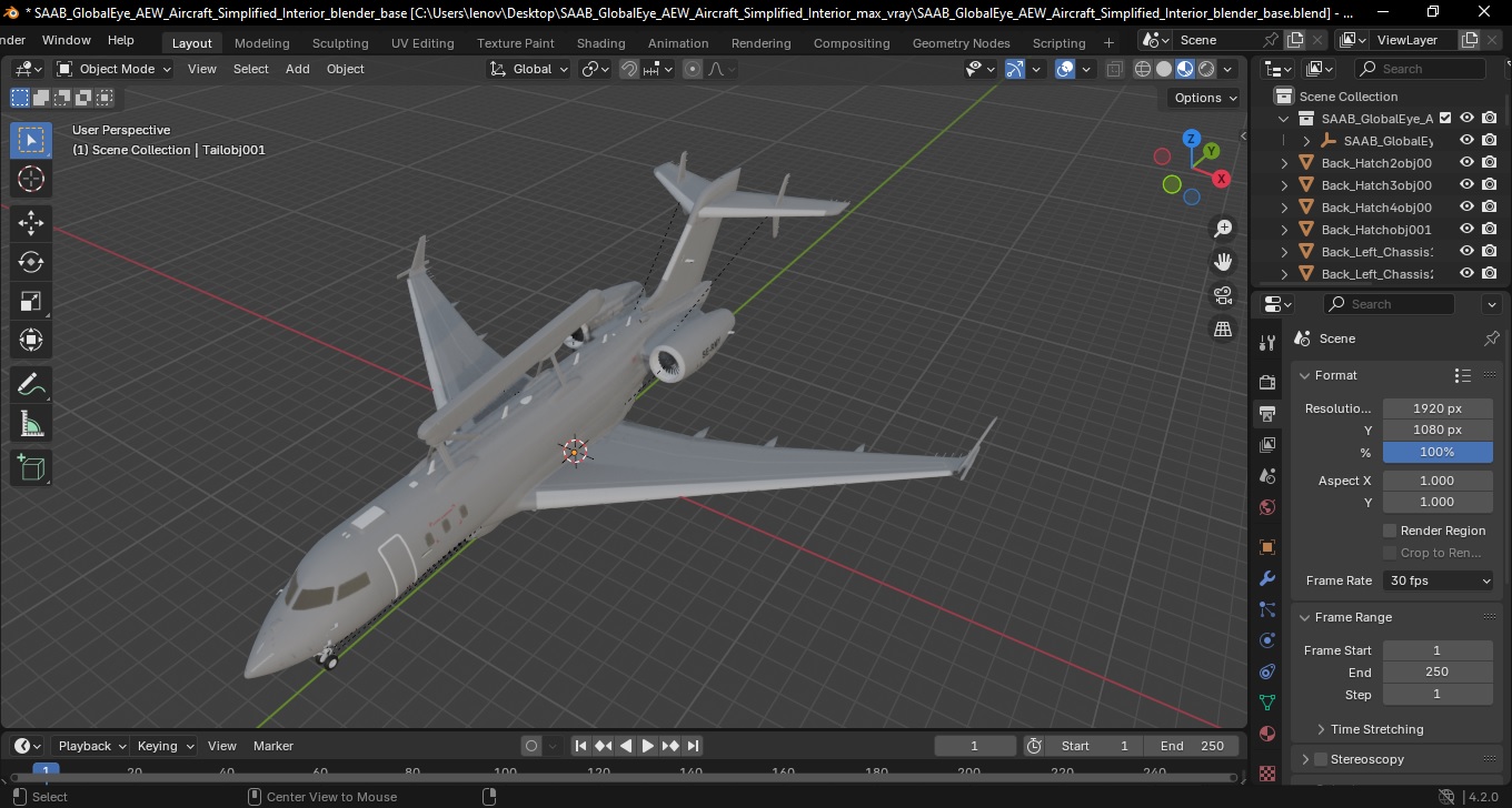 SAAB GlobalEye AEW Aircraft Simplified Interior 3D
