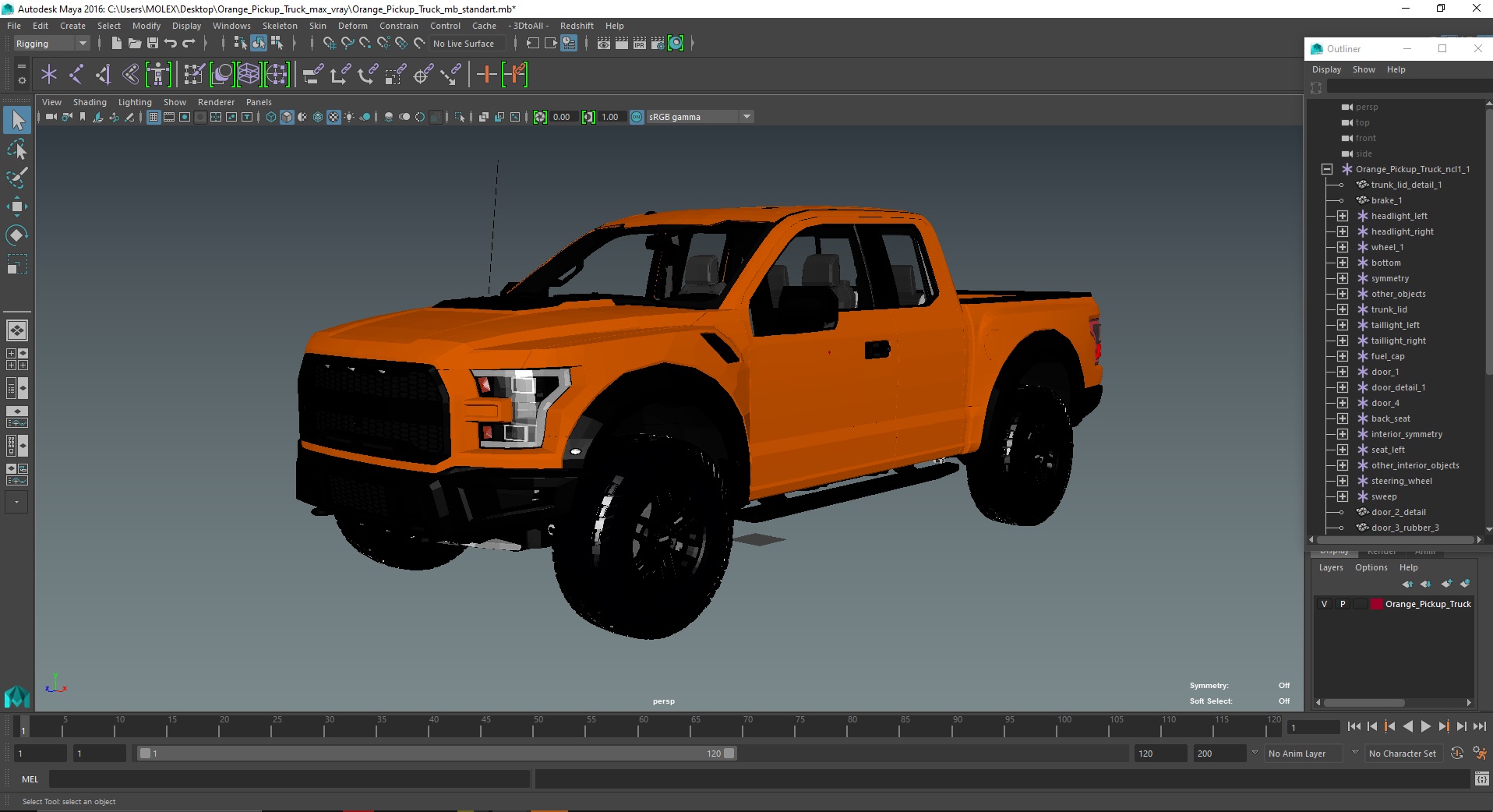 Orange Pickup Truck 3D model