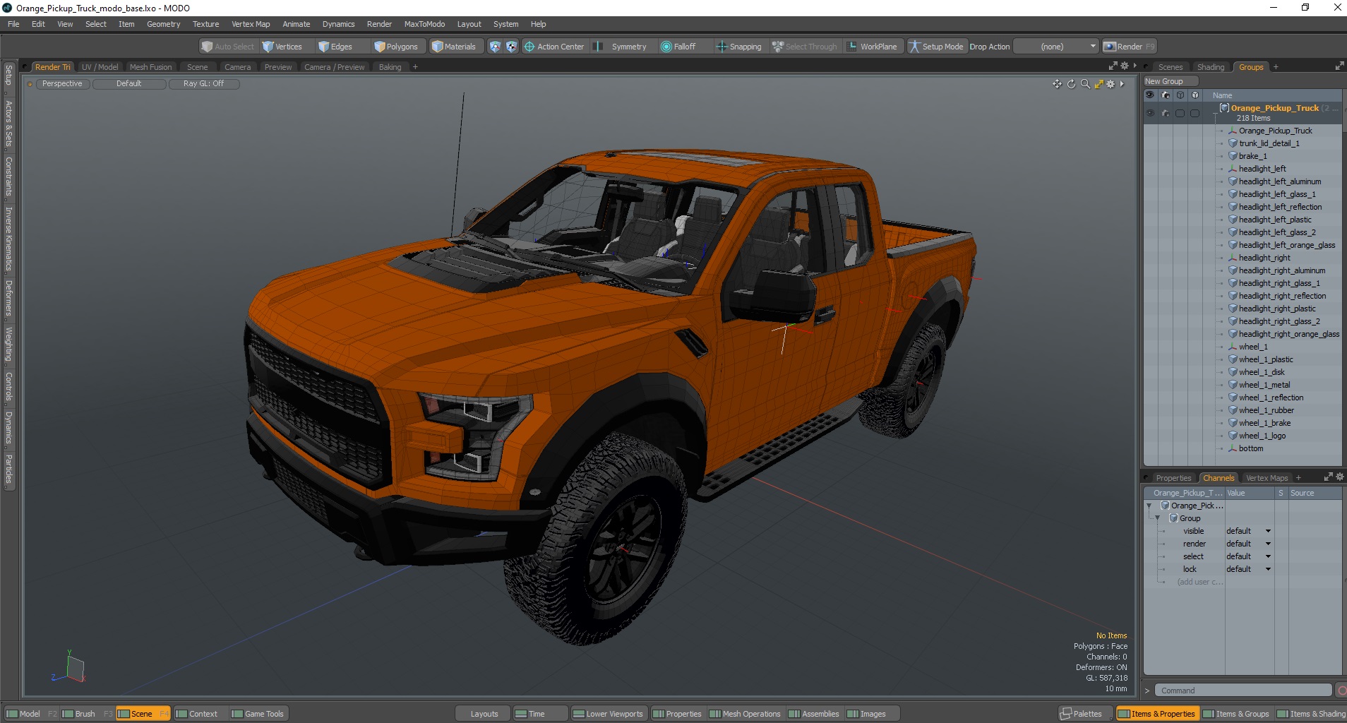 Orange Pickup Truck 3D model