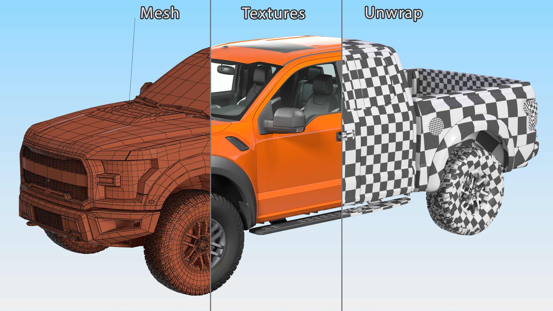 Orange Pickup Truck 3D model