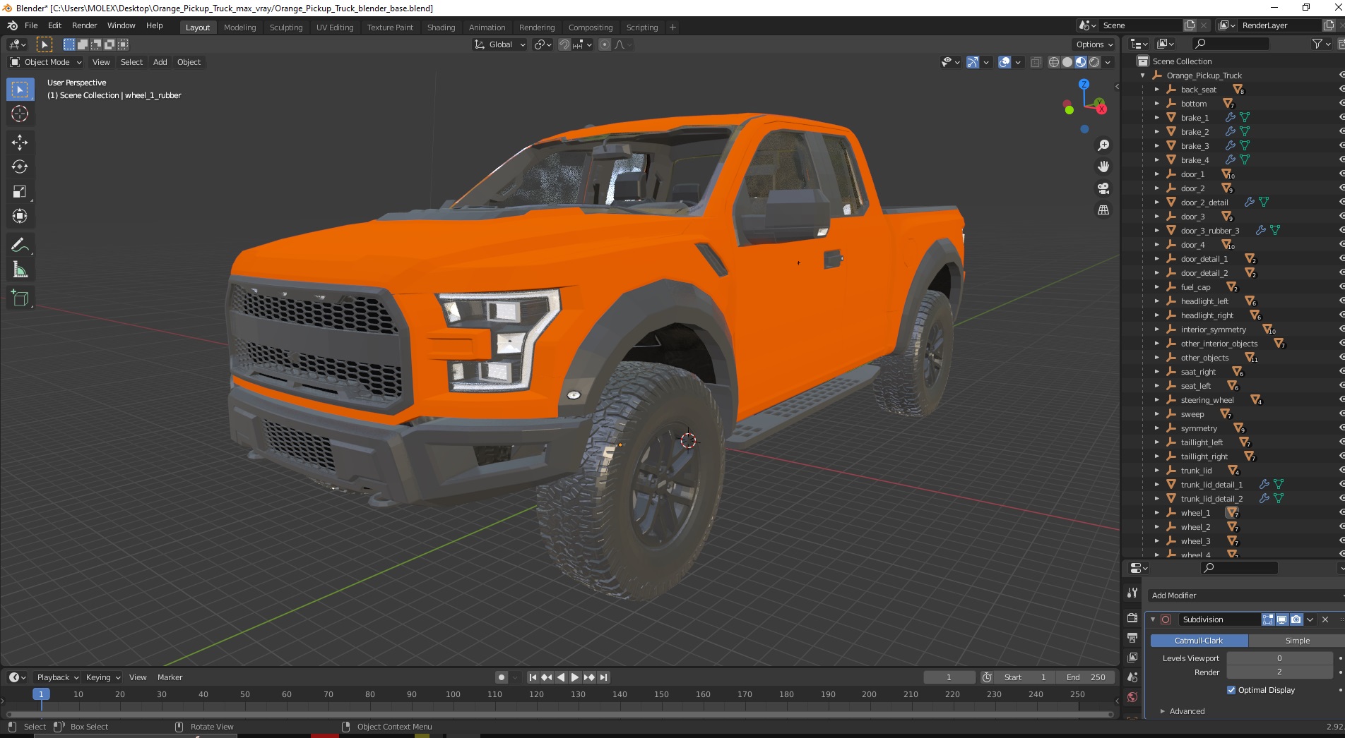 Orange Pickup Truck 3D model
