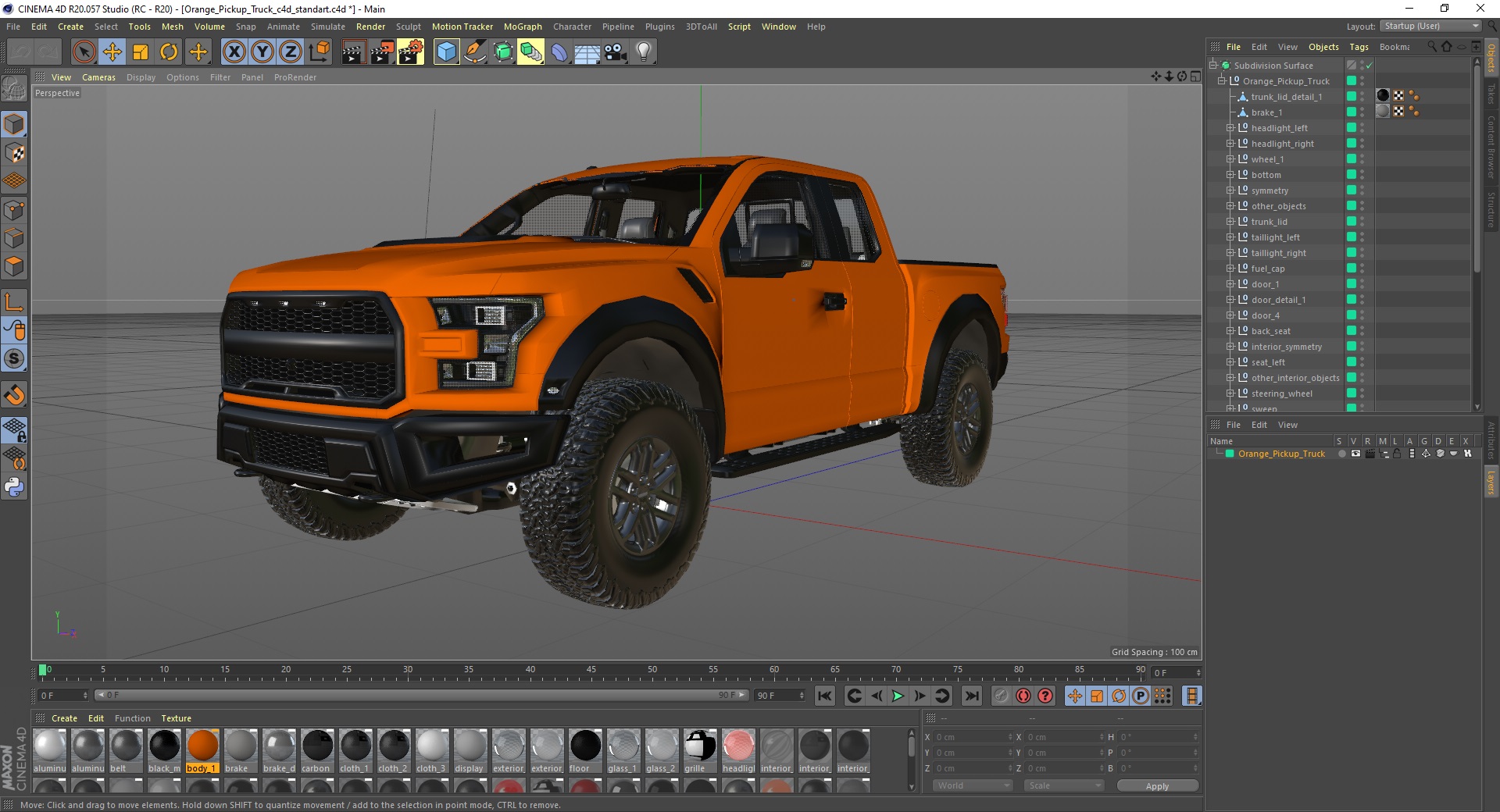 Orange Pickup Truck 3D model