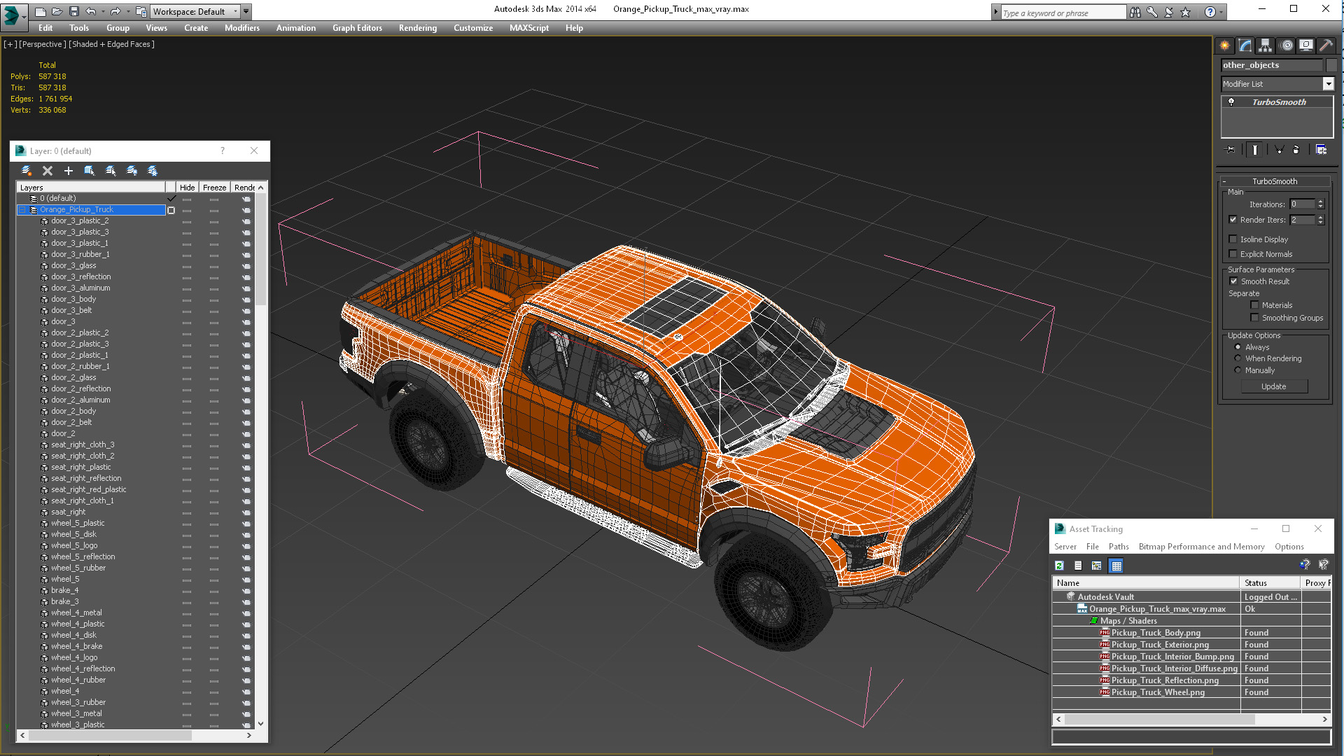 Orange Pickup Truck 3D model
