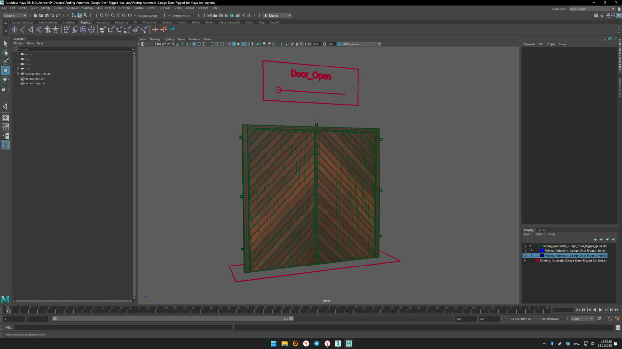 3D model Folding Automatic Garage Door Rigged for Maya
