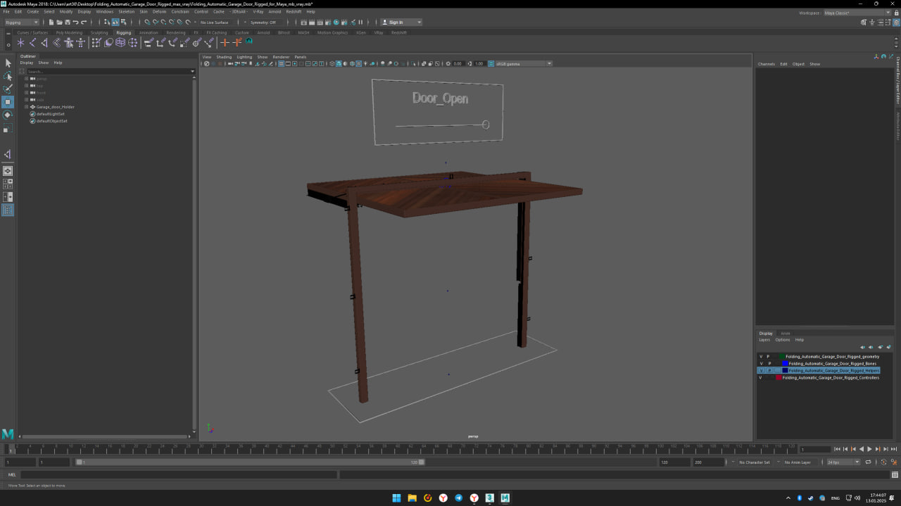 3D model Folding Automatic Garage Door Rigged for Maya