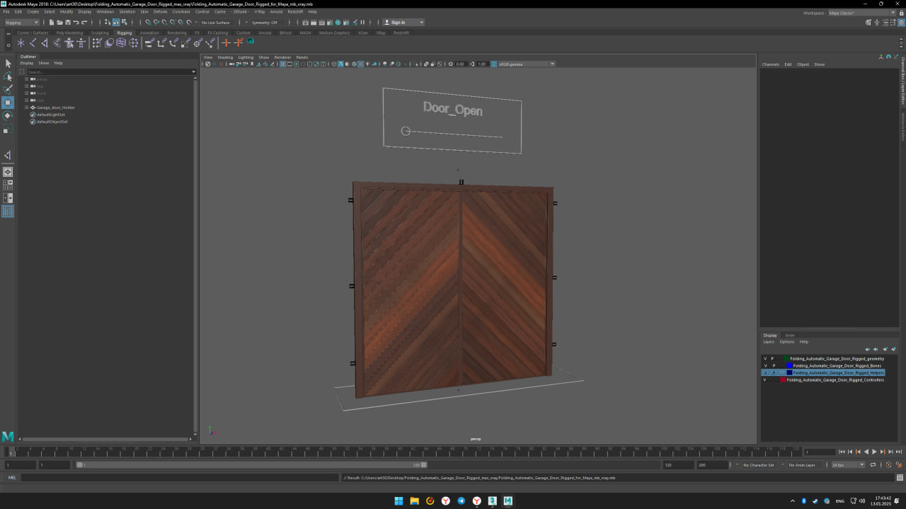 3D model Folding Automatic Garage Door Rigged for Maya