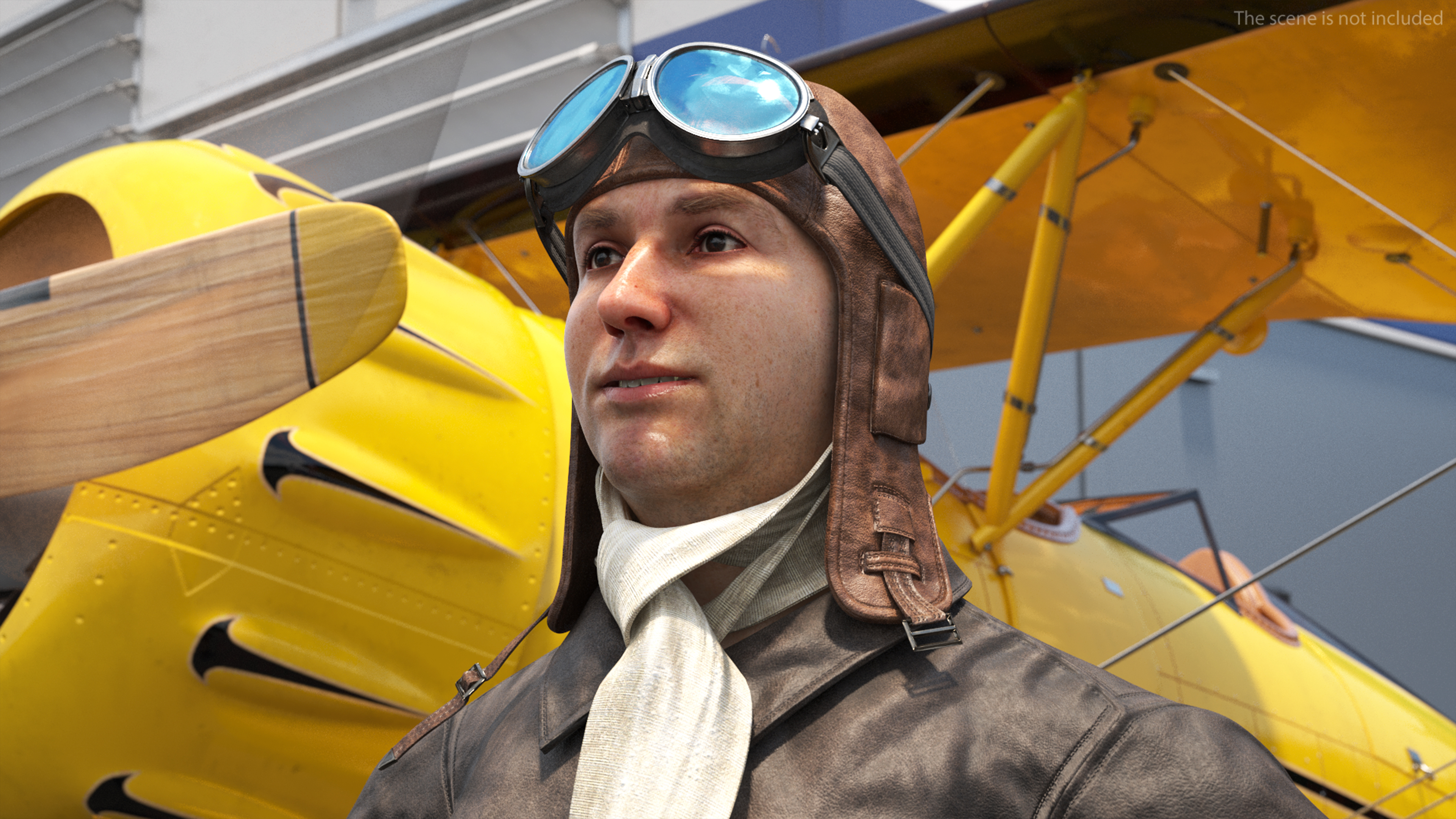 Pilot head with Helmet and Goggles 3D model
